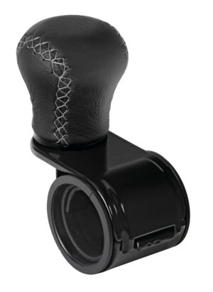 Revolve, pomello volante in pelle con cuciture silver, staffa nera