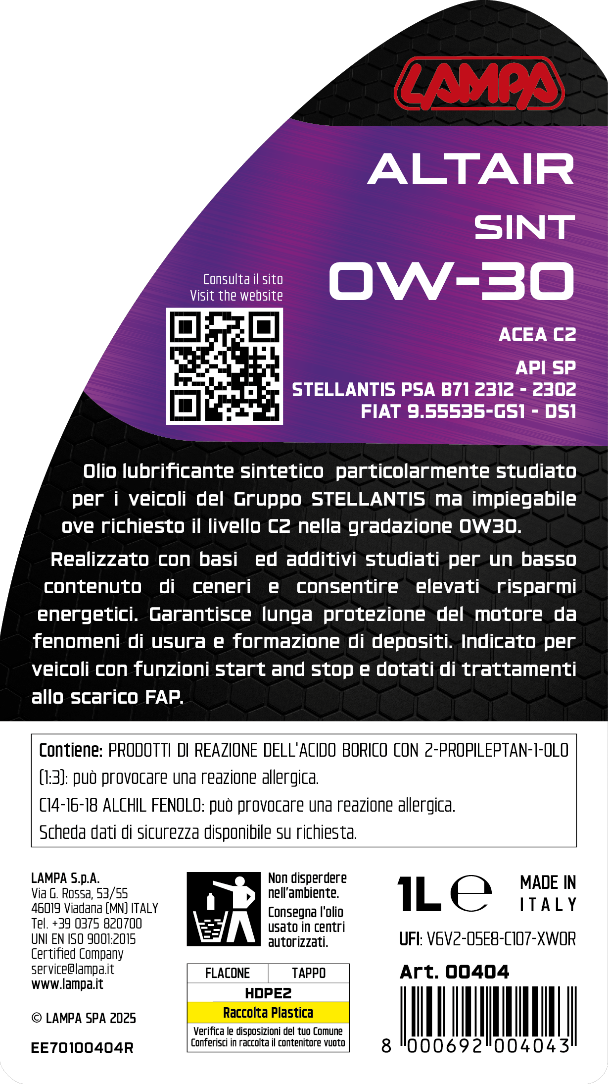 Altair Sint 0W-30, olio motore auto - 1 L - immagine 3