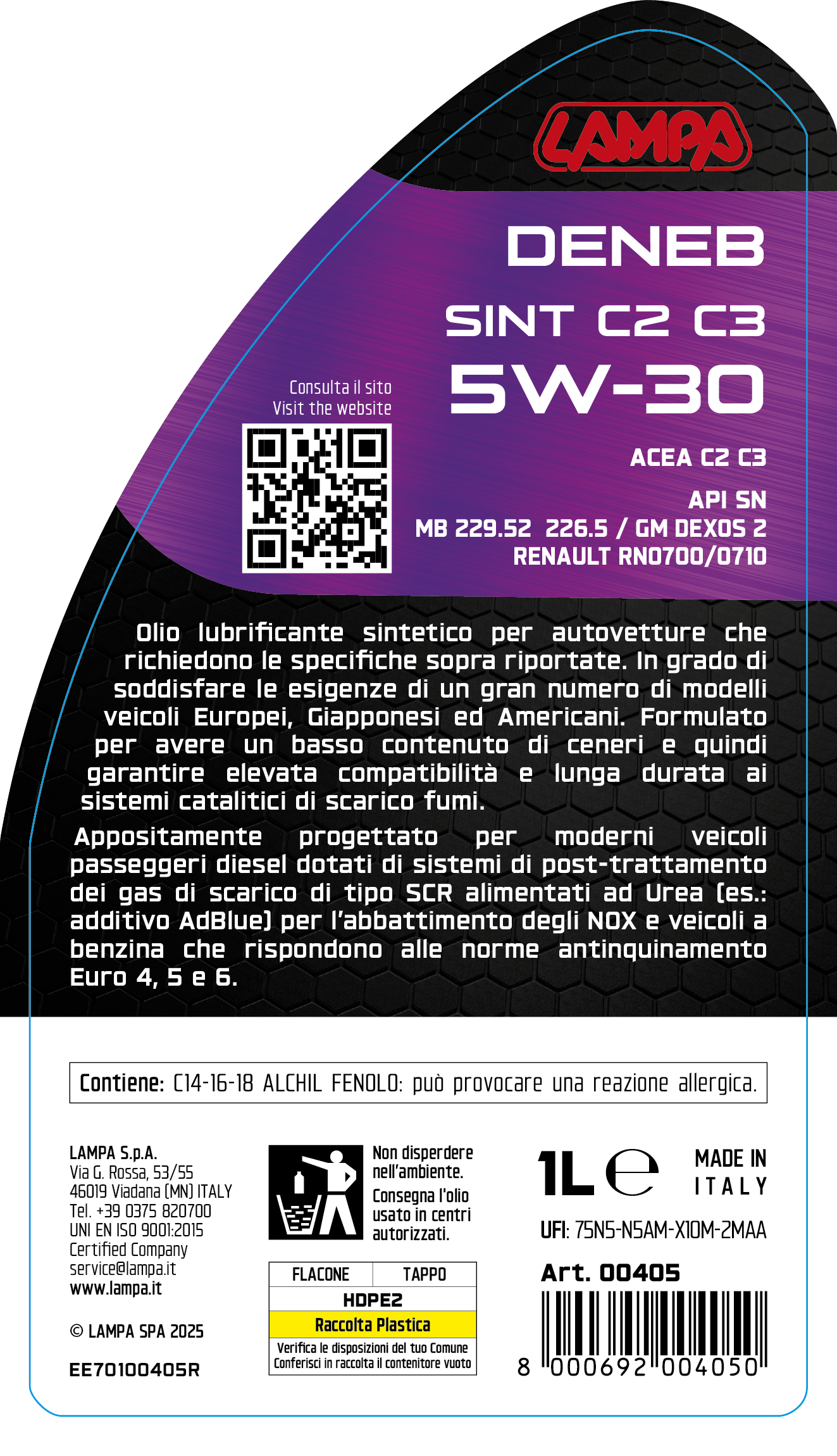 Deneb Sint C2 C3 5W-30, olio motore auto - 1 L - immagine 3