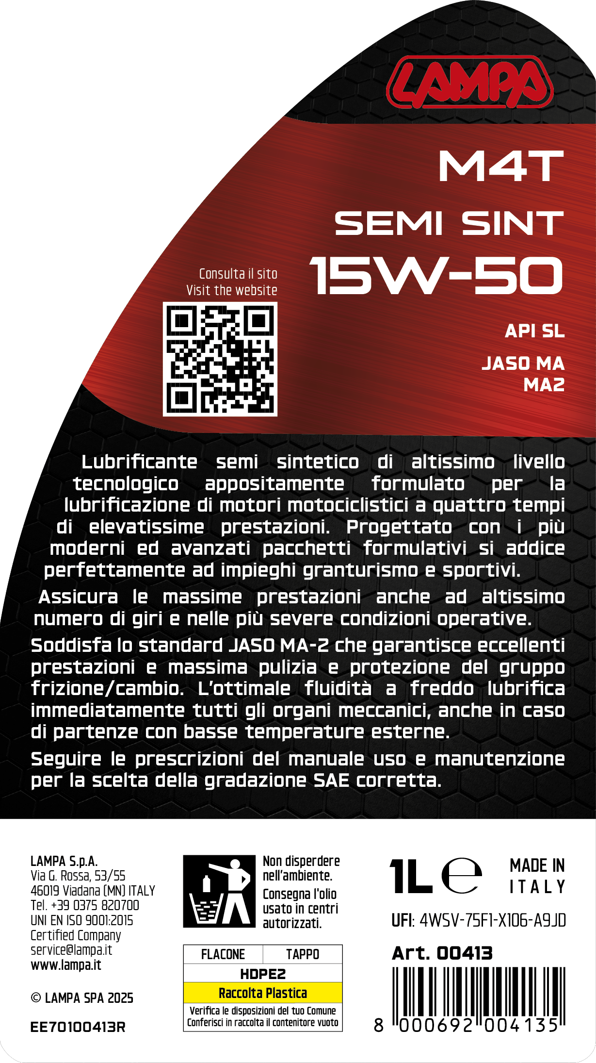 M4T Semi Sint 15W-50, olio motore moto 4 tempi - 1 L - immagine 3