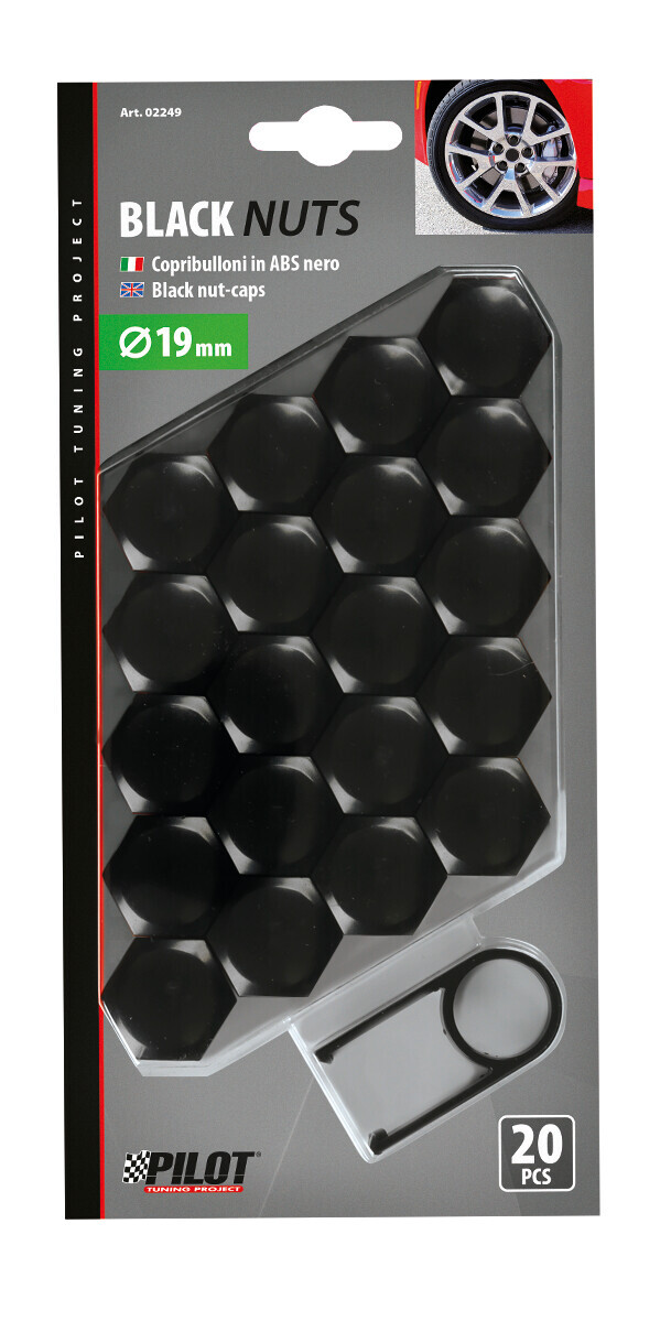 Black Nut Caps, 20 copribulloni in ABS - Ø 19 mm - immagine 3