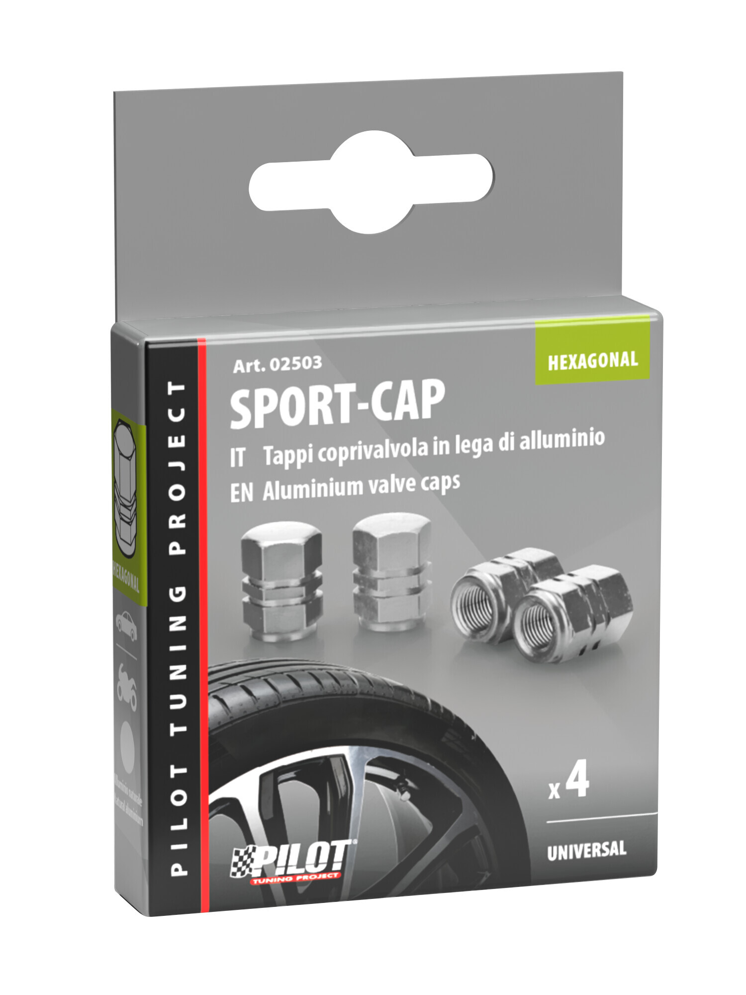 Sport-Cap Hexagonal, set 4 tappi coprivalvola - Alluminio - immagine 2