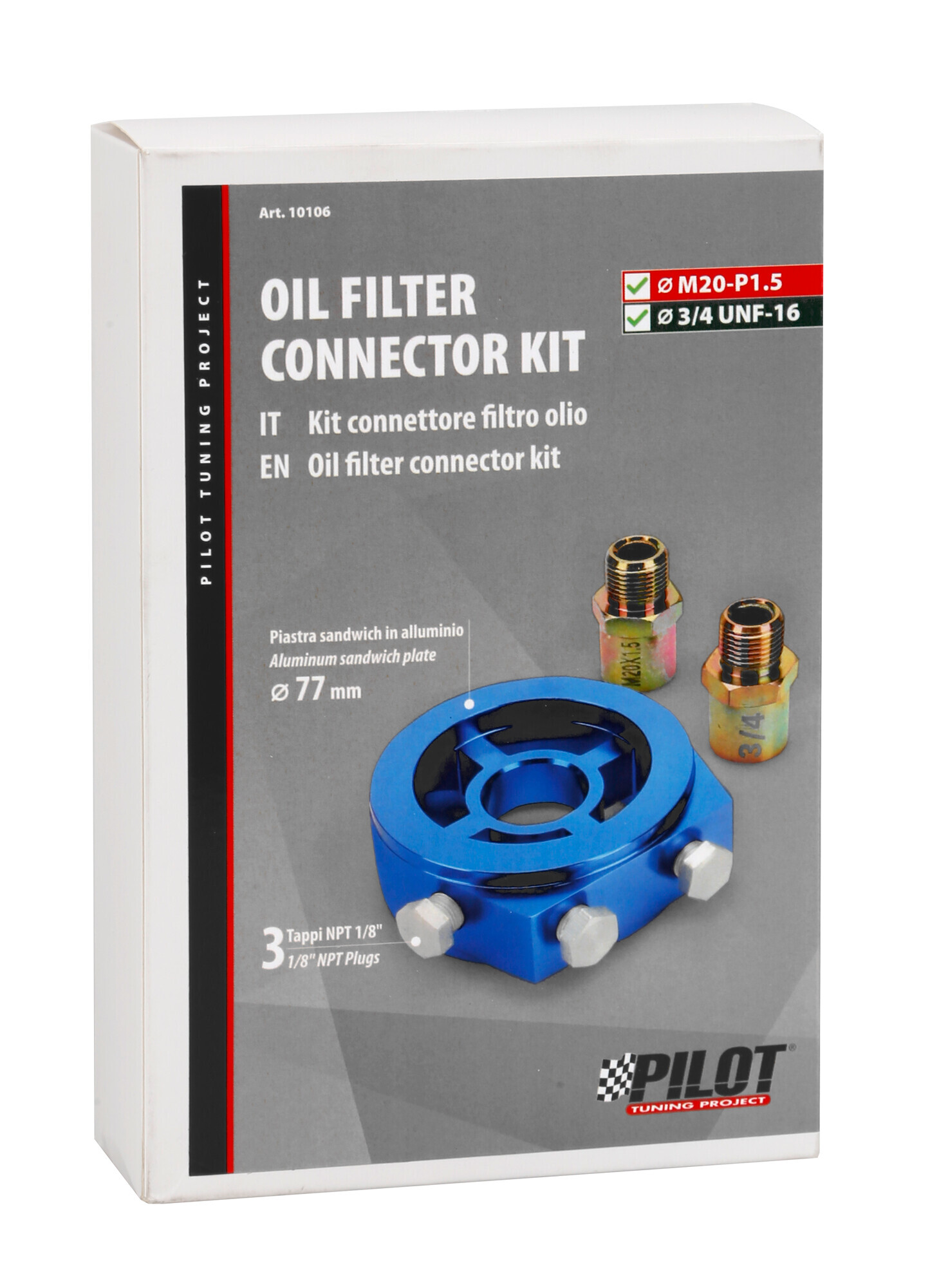 Raccordo filtri olio 77 mm per innesto 3 sensori - M20-P1.5 + 3/4-16 UNF - immagine 2