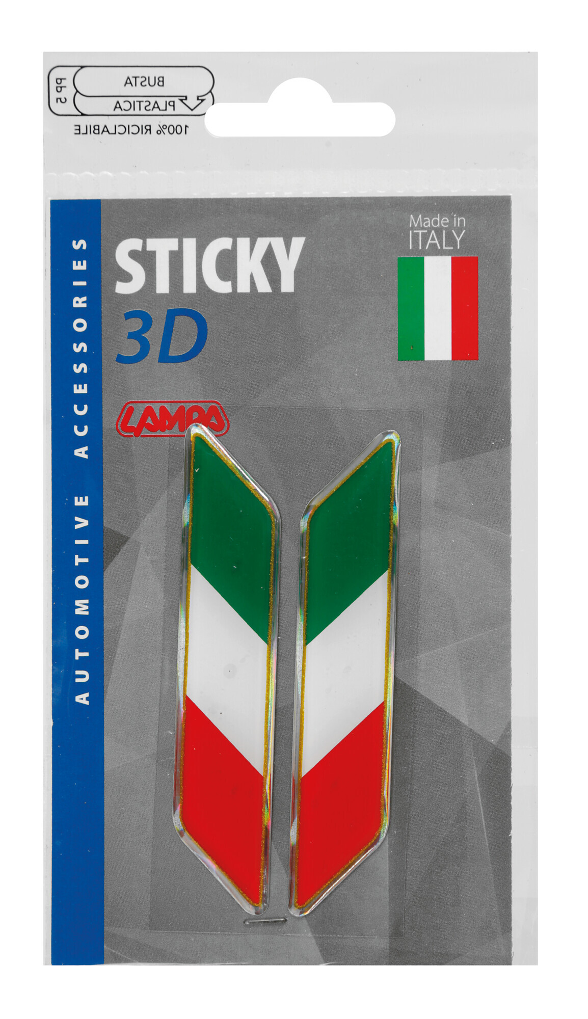 Sticky 3D - Tricolore Italia corto diagonale, 2 pz - 88x16 mm - Confezione da 10 pezzi - immagine 2