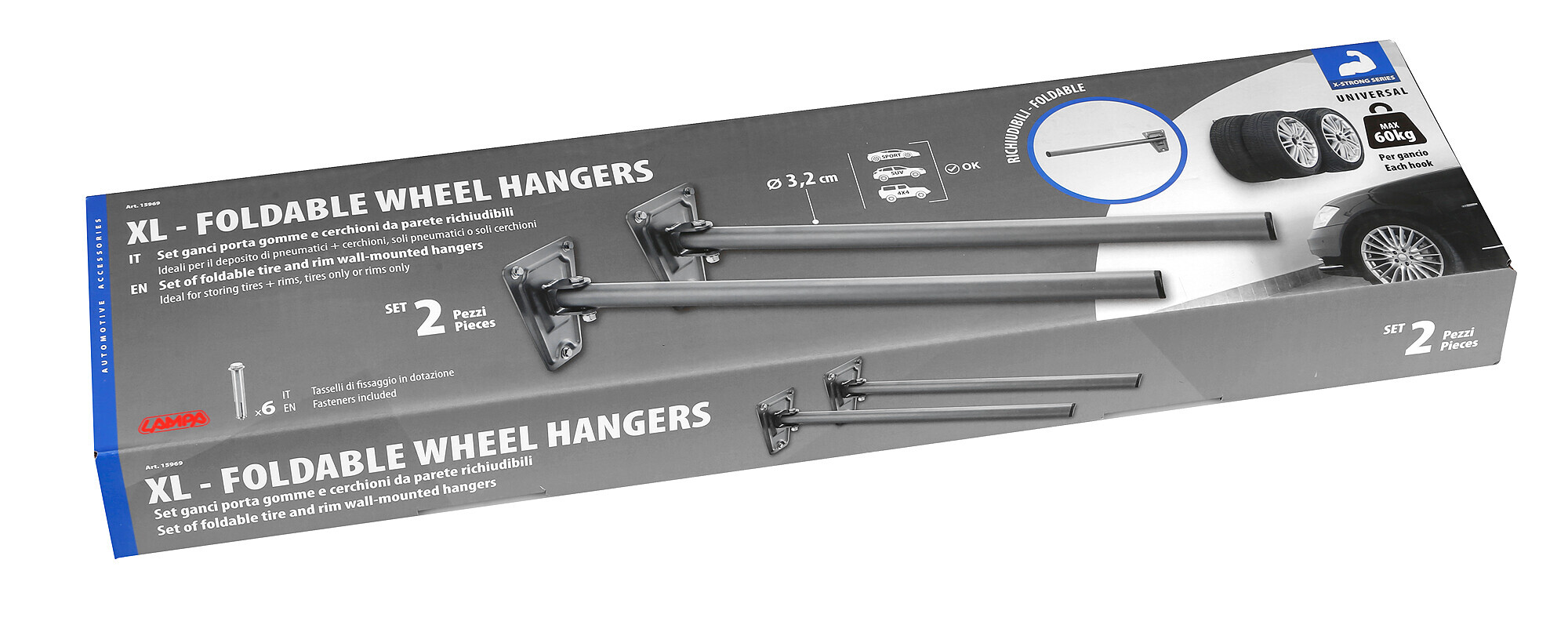 Set 2 ganci porta gomme e cerchioni da parete richiudibili 4 Set 2 ganci porta gomme e cerchioni da parete richiudibili - immagine 4