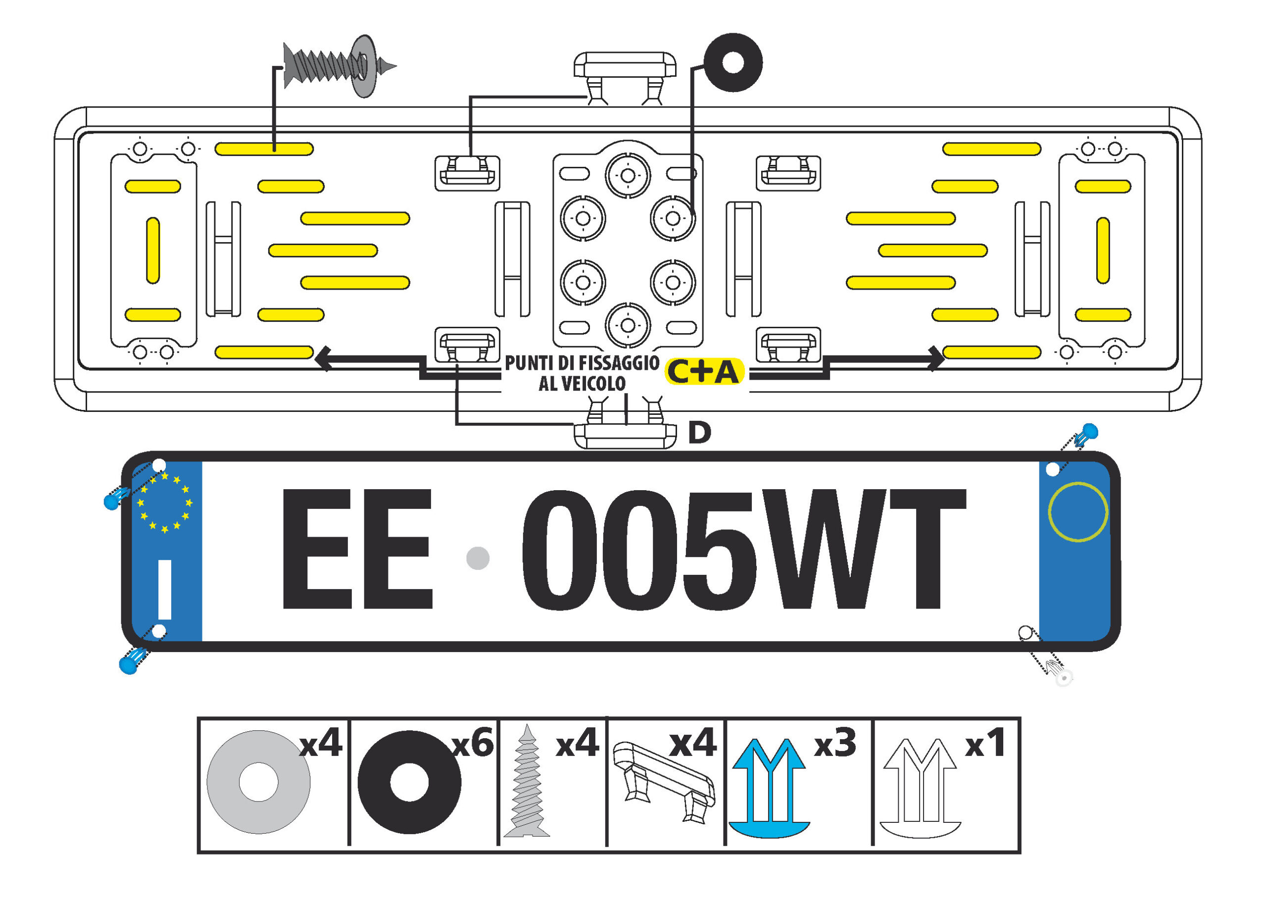 Portatarga posteriore in ABS - Cromo - immagine 3