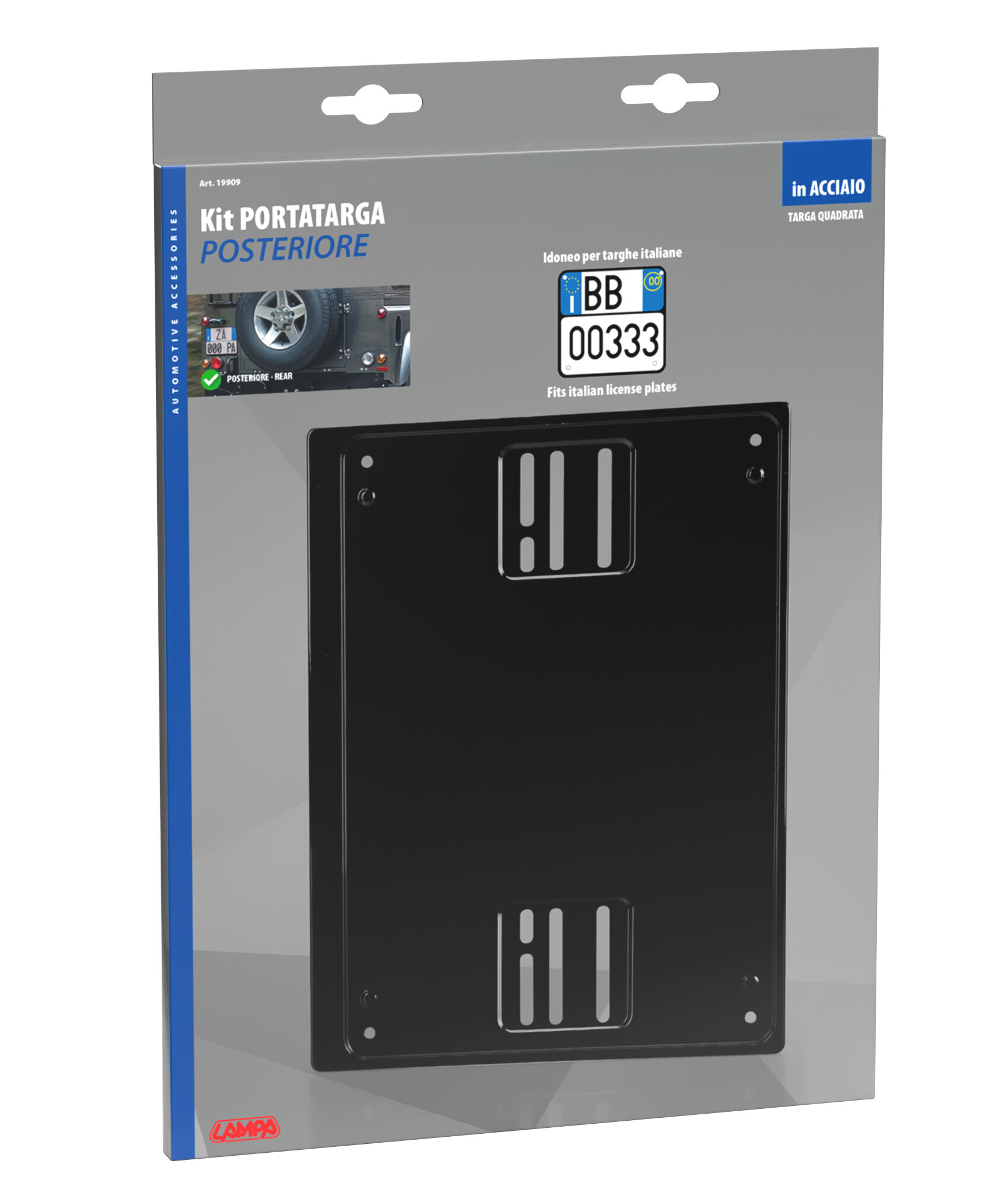 Portatarga posteriore quadrato in acciaio - Nero - immagine 2