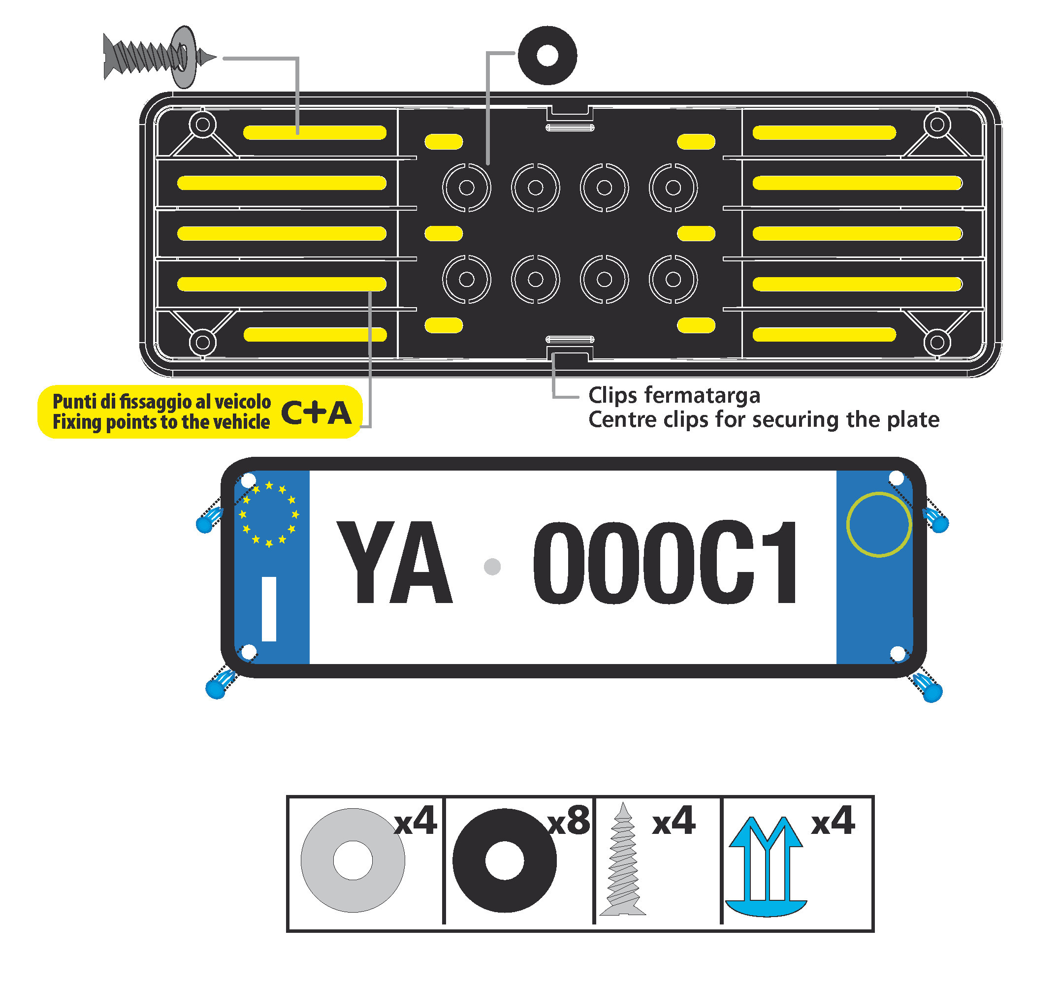 Portatarga anteriore in polipropilene - Nero - immagine 3