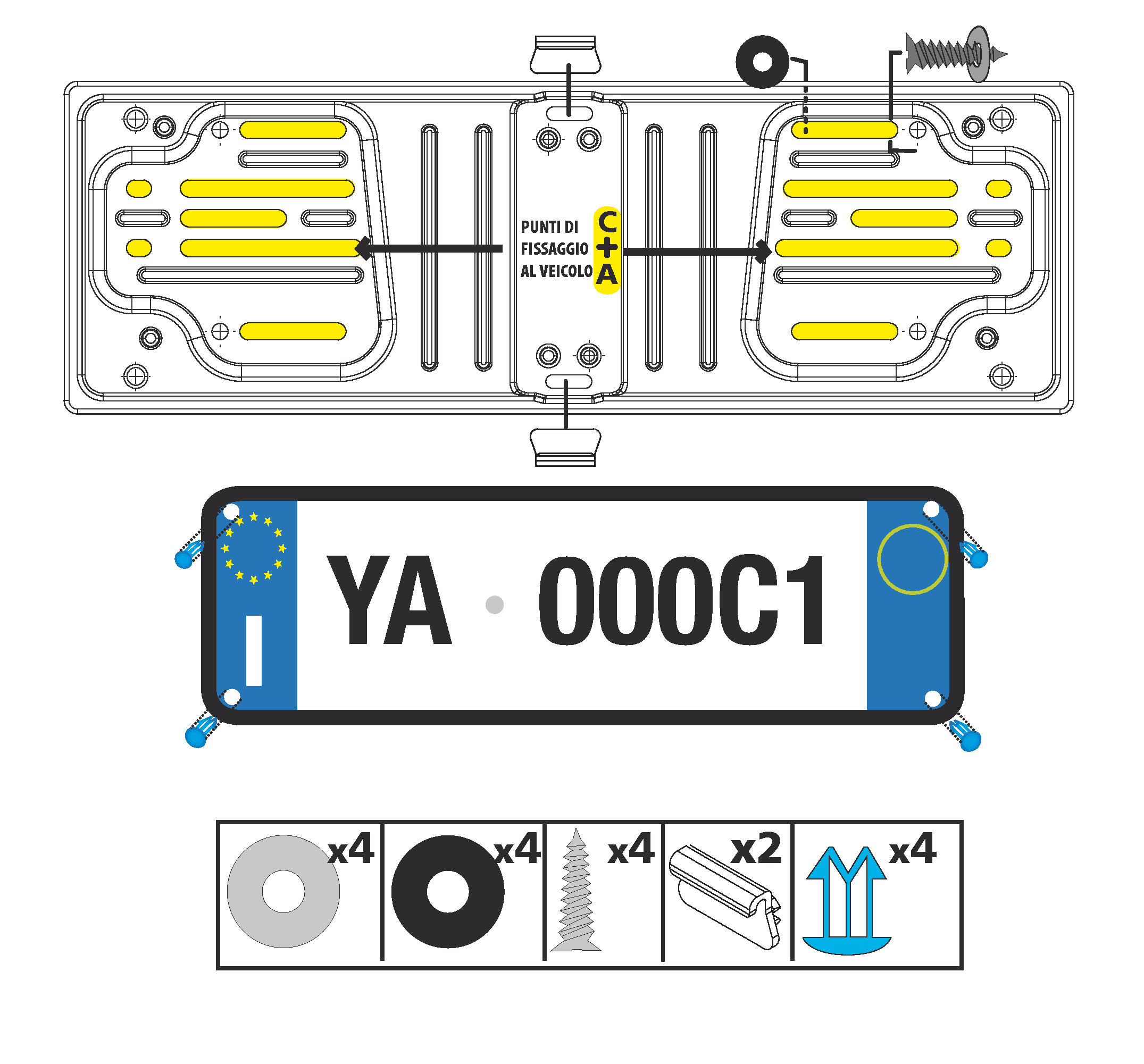 Porta targa anteriore in acciaio - Nero - immagine 3