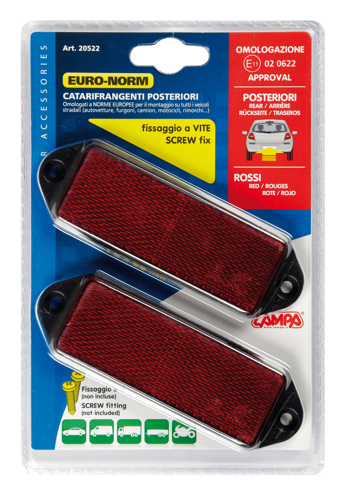 Catarifrangenti rettangolari - 90x35 mm - Rosso - immagine 2