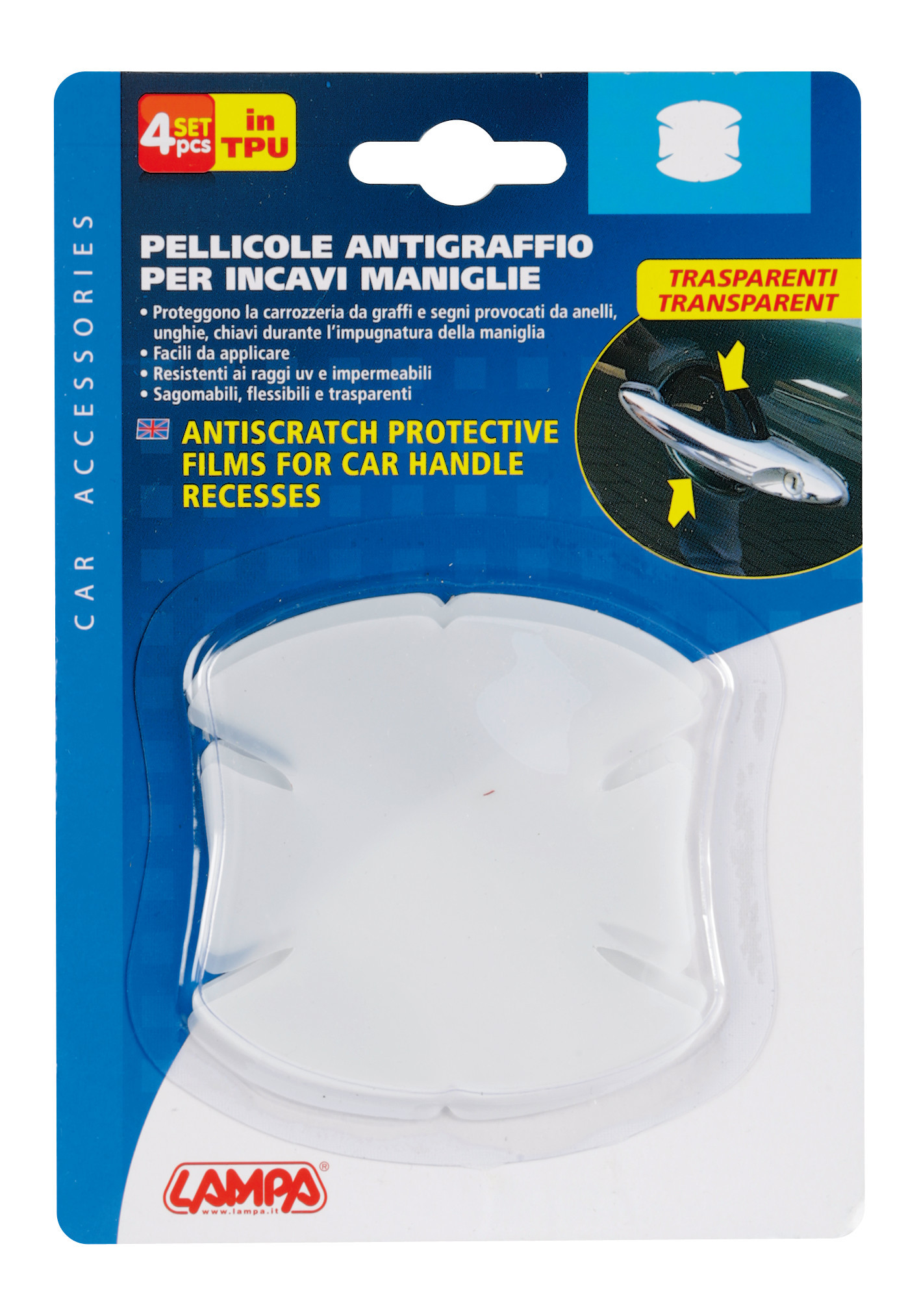 Pellicole antigraffio per incavi maniglie, set 4 pz - 8x8 cm - immagine 2