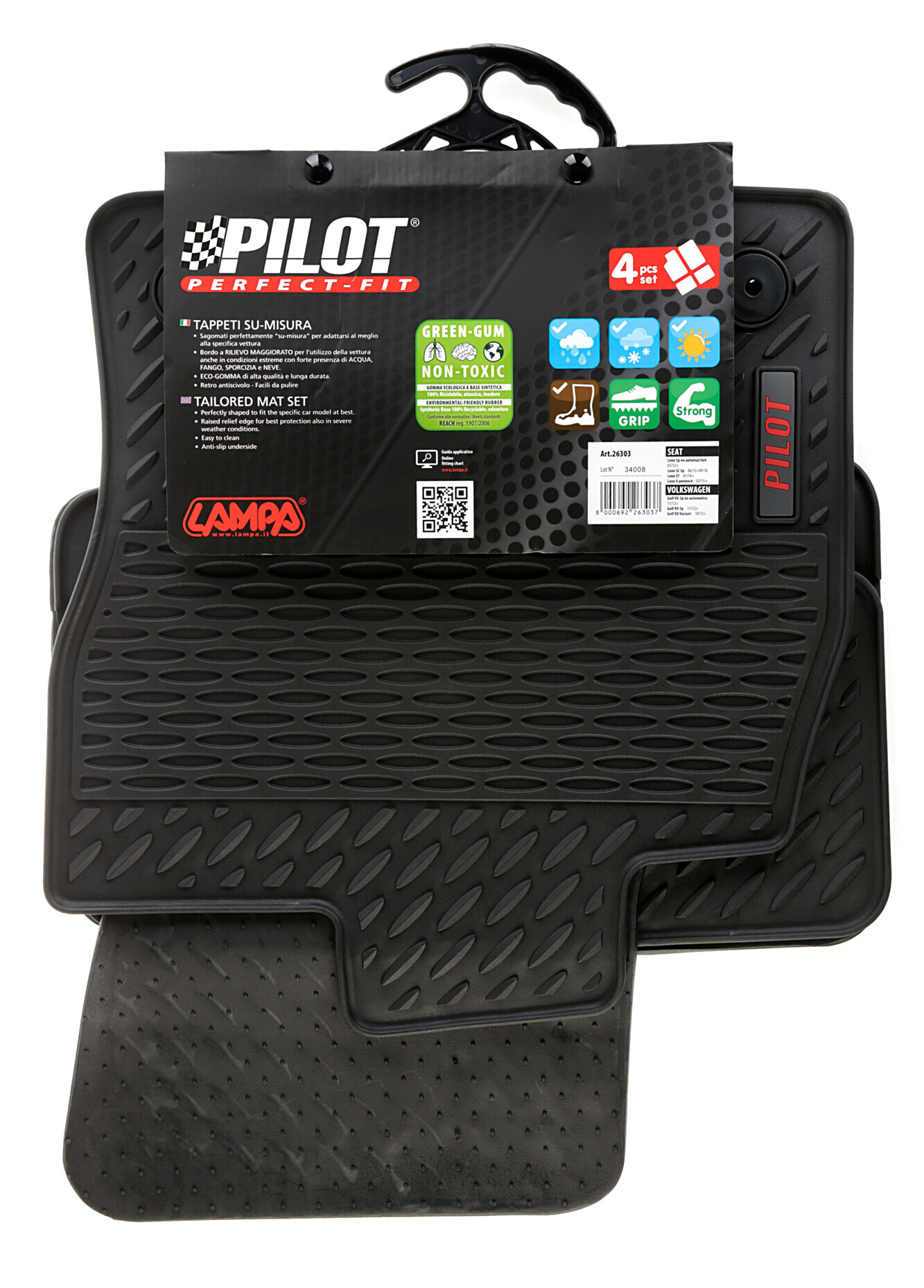 Pilot, set tappeti su misura in eco gomma - compatibile per Seat Leon 5p (01/13>05/20) no 4x4, no automatico - Seat Leon SC (06/13>09/18) no 4x4, no automatico - Seat Leon ST (01/14>05/20) no 4x4, no automatico - Seat Leon X-Perience (03/15>03/19) no 4x4, no automatico - Volkswagen Golf VII 3p (11/12>12/19) no automatico - Volkswagen Golf VII 5p (11/12>12/19) no automatico - Volkswagen Golf VII Variant (10/13>05/20) no automatico - Volkswagen Golf VIII 5p (01/20>) no automatico 2 Pilot, set tappeti su misura in eco gomma - compatibile per Seat Leon 5p (01/13>05/20) no 4x4, no automatico - Seat Leon SC (06/13>09/18) no 4x4, no automatico - Seat Leon ST (01/14>05/20) no 4x4, no automatico - Seat Leon X-Perience (03/15>03/19) no 4x4, no automatico - Volkswagen Golf VII 3p (11/12>12/19) no automatico - Volkswagen Golf VII 5p (11/12>12/19) no automatico - Volkswagen Golf VII Variant (10/13>05/20) no automatico - Volkswagen Golf VIII 5p (01/20>) no automatico - immagine 2