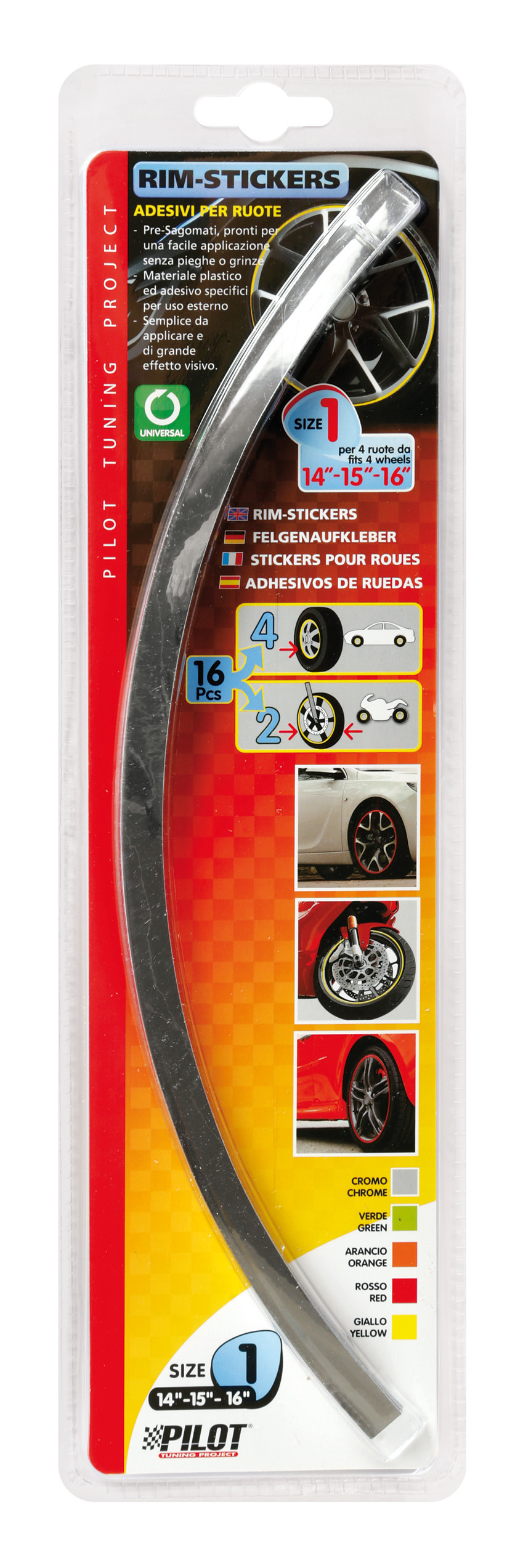 Rim-Stickers, profili adesivi ruota - Taglia 1 - Cromo - immagine 2