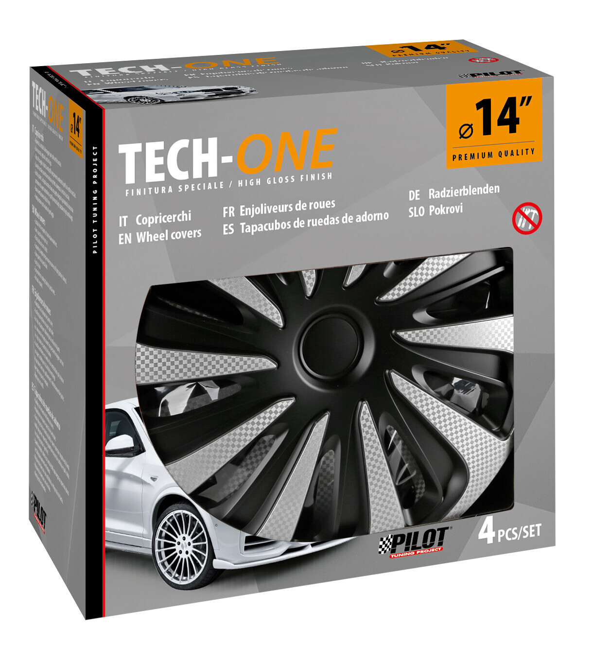 Kojin Carbon Silver-Black - Set 4 copricerchi - Ø 14" - immagine 2