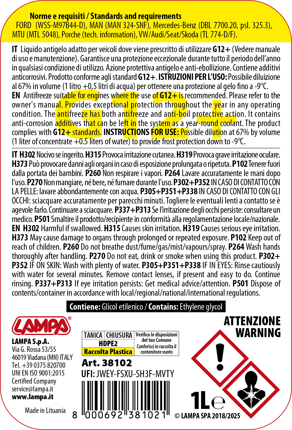 Superior-Giallo G12+, liquido antigelo radiatore - (-20°C/+105°C) - 1 L - immagine 2
