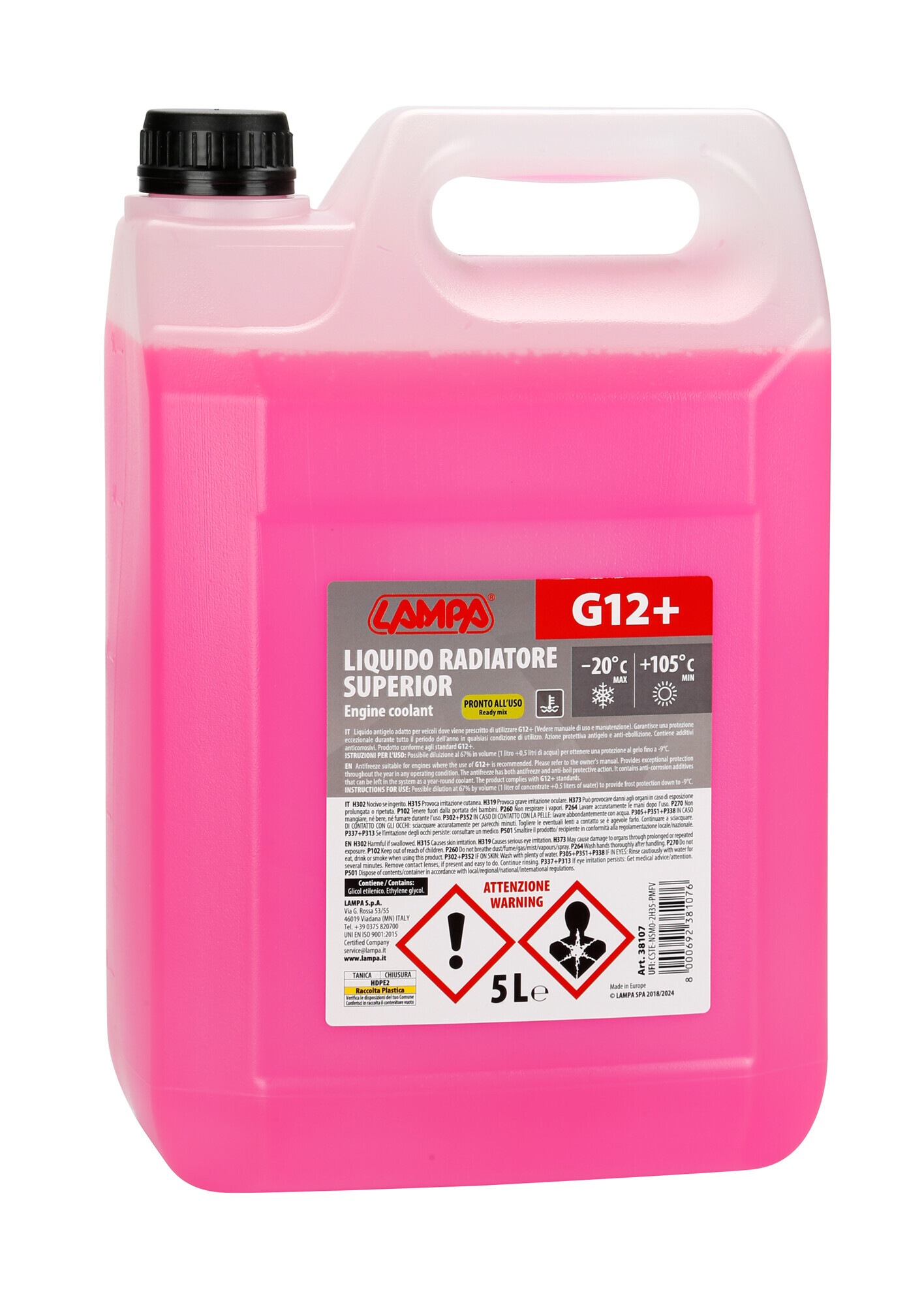 Superior-Rosso G12+, liquido antigelo radiatore - (-20°C/+105°C) - 5 L