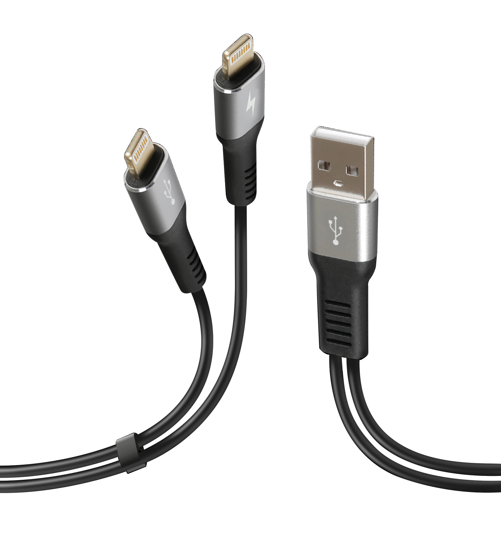 Cavo con doppio connettore, Usb > Apple 8 Pin - 100 cm - Nero 1 Cavo con doppio connettore, Usb > Apple 8 Pin - 100 cm - Nero