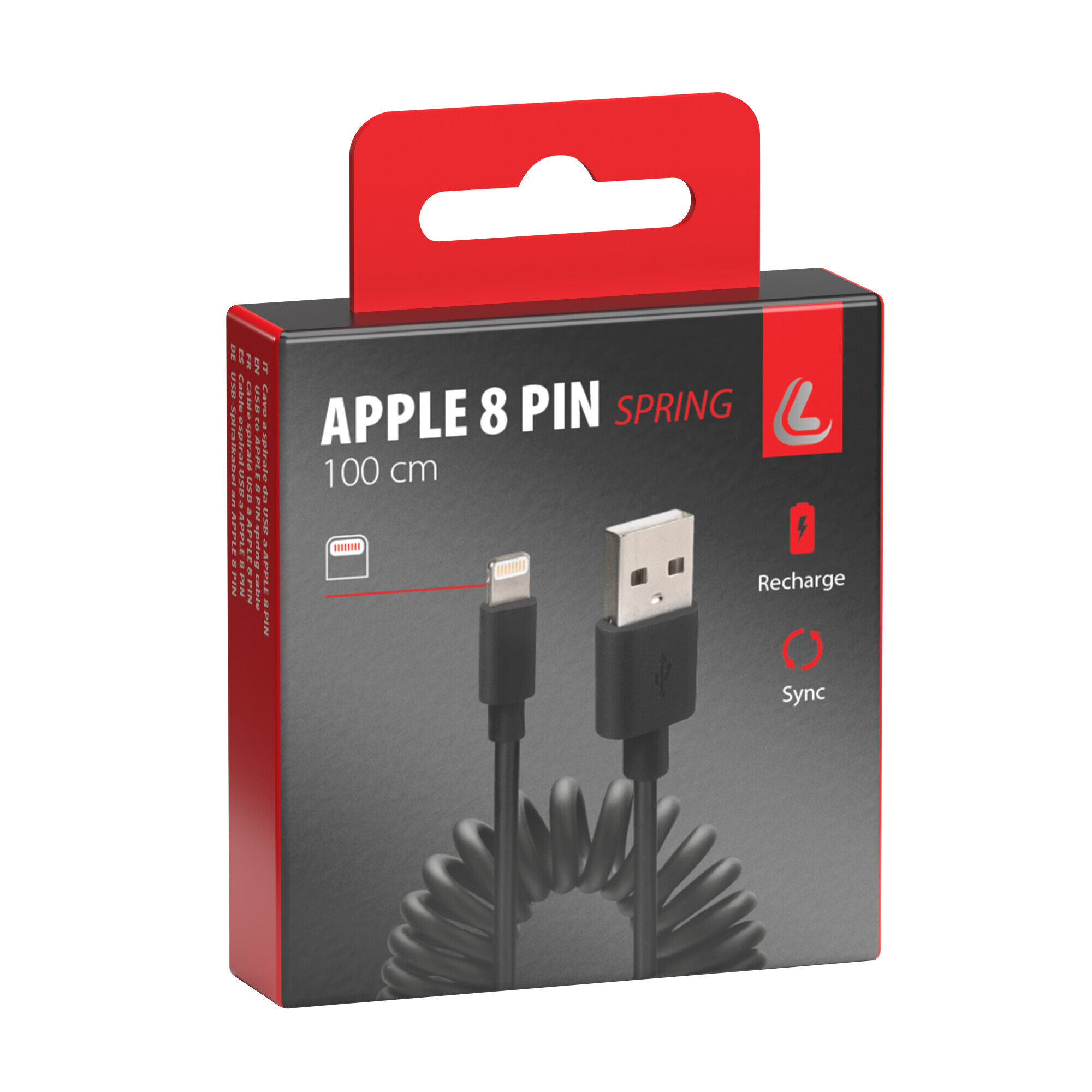 Cavo a spirale Usb > Apple 8 Pin - 100 cm - Nero - immagine 2