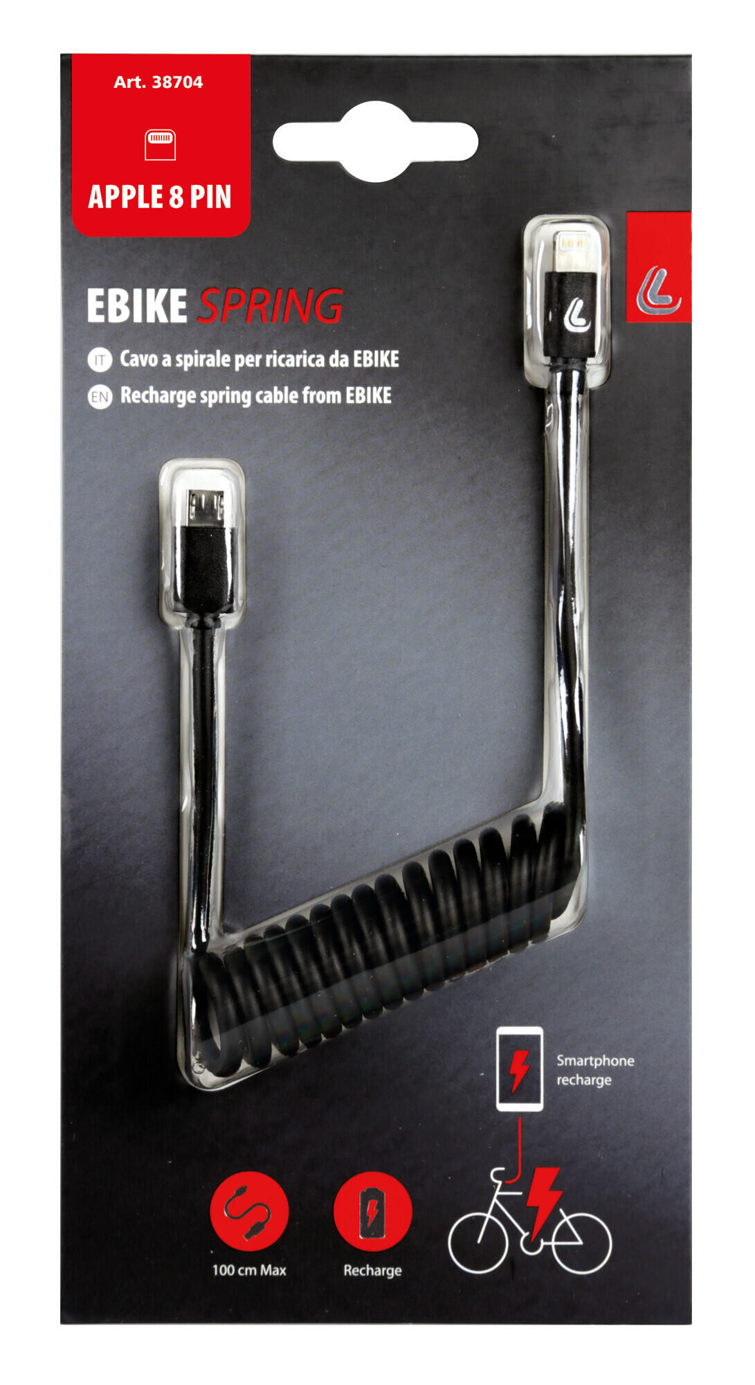 Cavo a spirale per Ebike, Micro Usb > Apple 8 Pin - immagine 2