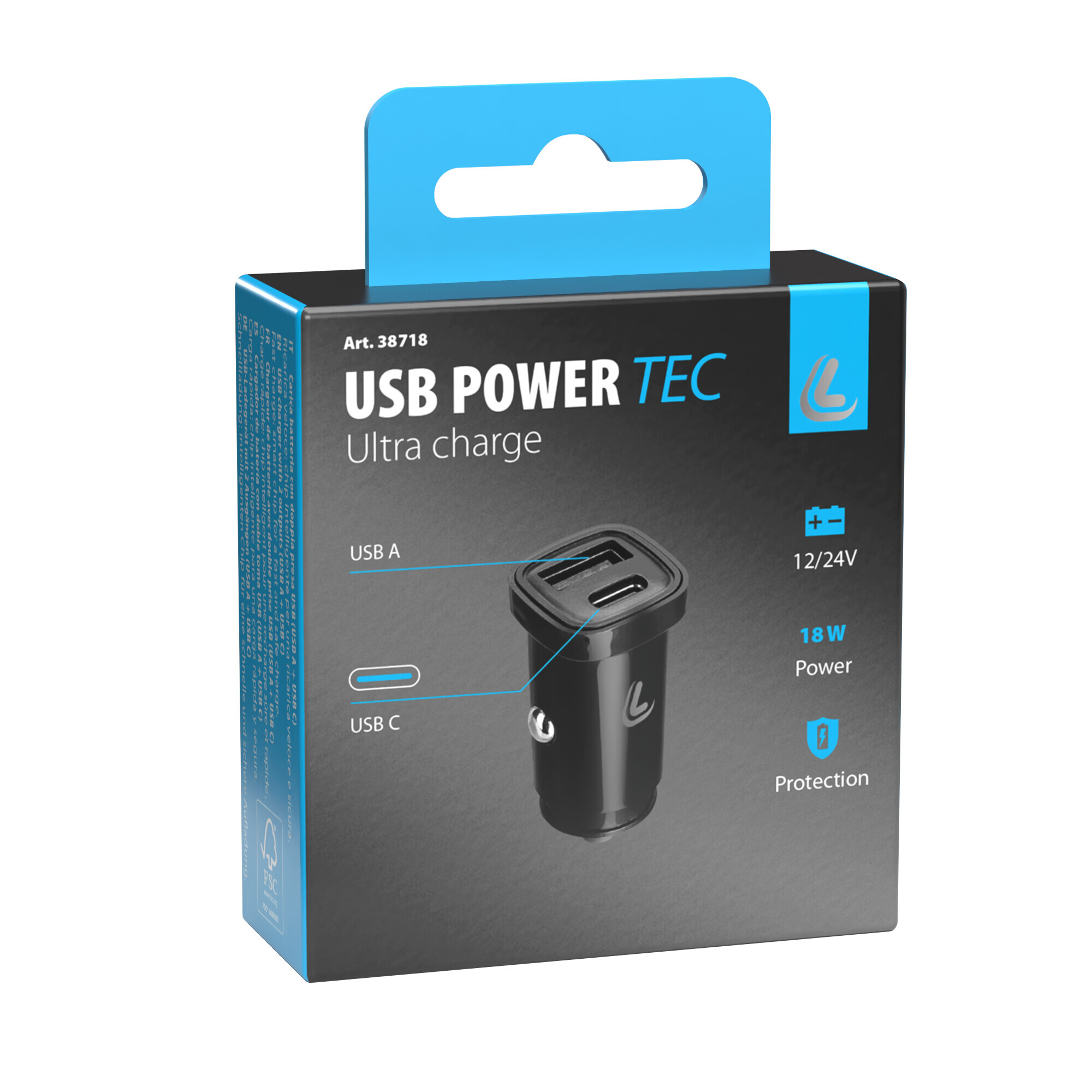 Usb Power Tec, caricabatteria 2 porte Usb - PD / QC 3.0 - 18W - 12/24V - immagine 4