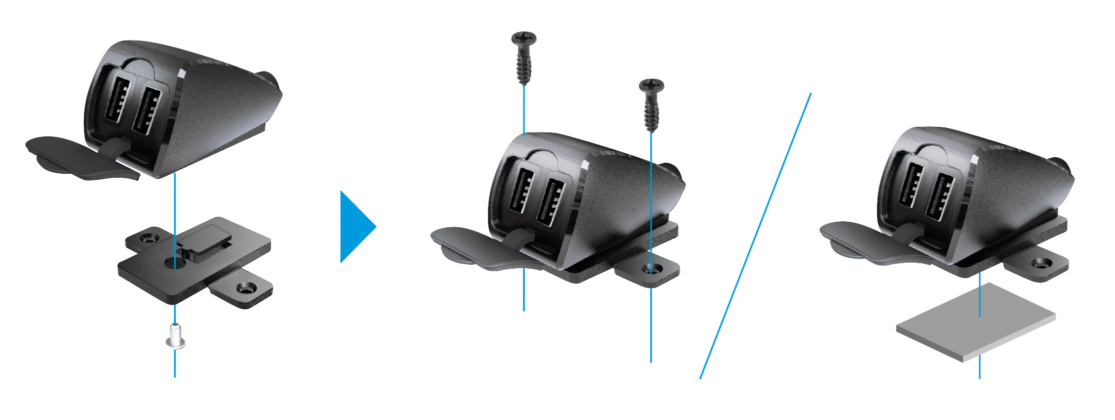 Usb-Fix Trek 2, doppio caricatore usb resistente all’acqua, fissaggio con viti o biadesivo - Ultra Fast Charge - 5400 mA - 12/24V - immagine 6