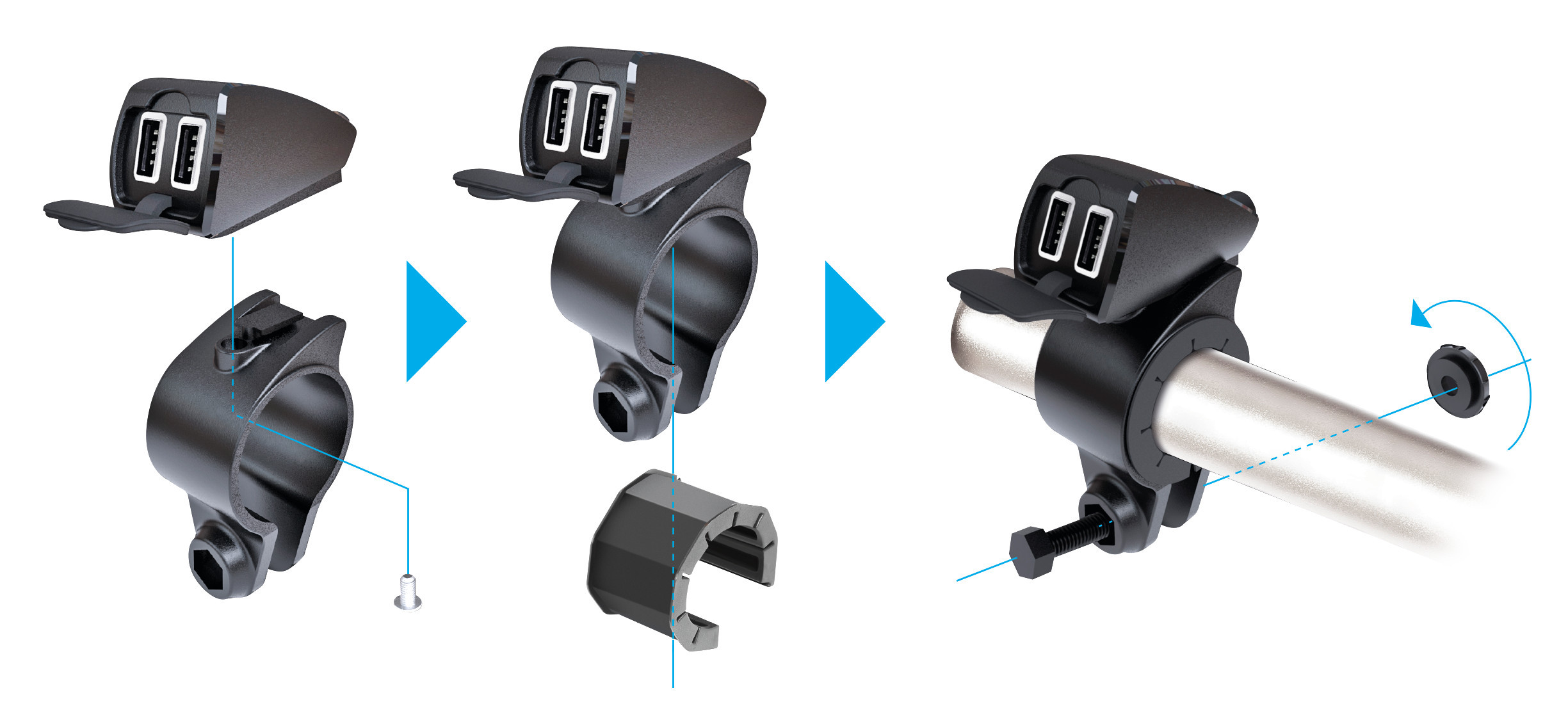 Usb-Fix Trek, doppio caricatore usb resistente all’acqua, fissaggio a manubrio - Ultra Fast Charge - 5400 mA - 12/24V - immagine 9