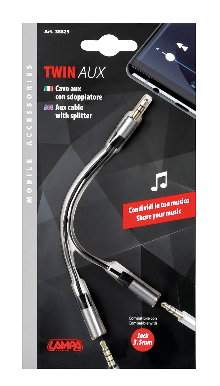 Cavo AUX sdoppiatore - 10 cm - immagine 2