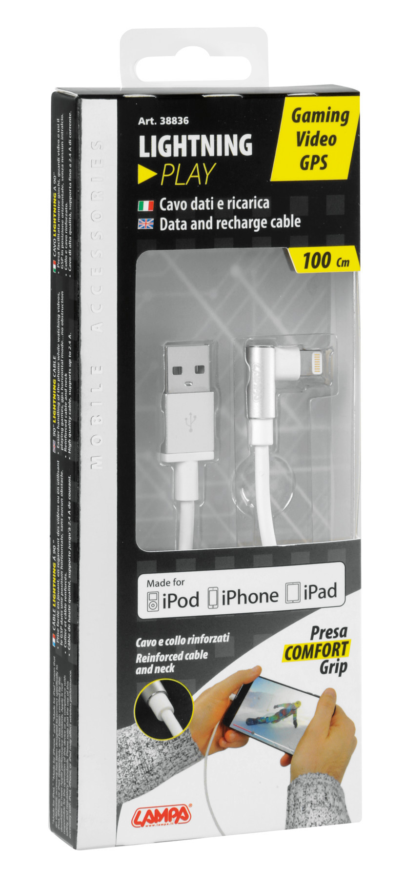 Cavo 90° Usb > Lightning - 100 cm - Bianco - immagine 2