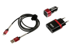 Kit 3 in 1 Universal (Apple 8 pin / Micro Usb) - Fast Charge - 12/24V + 230V