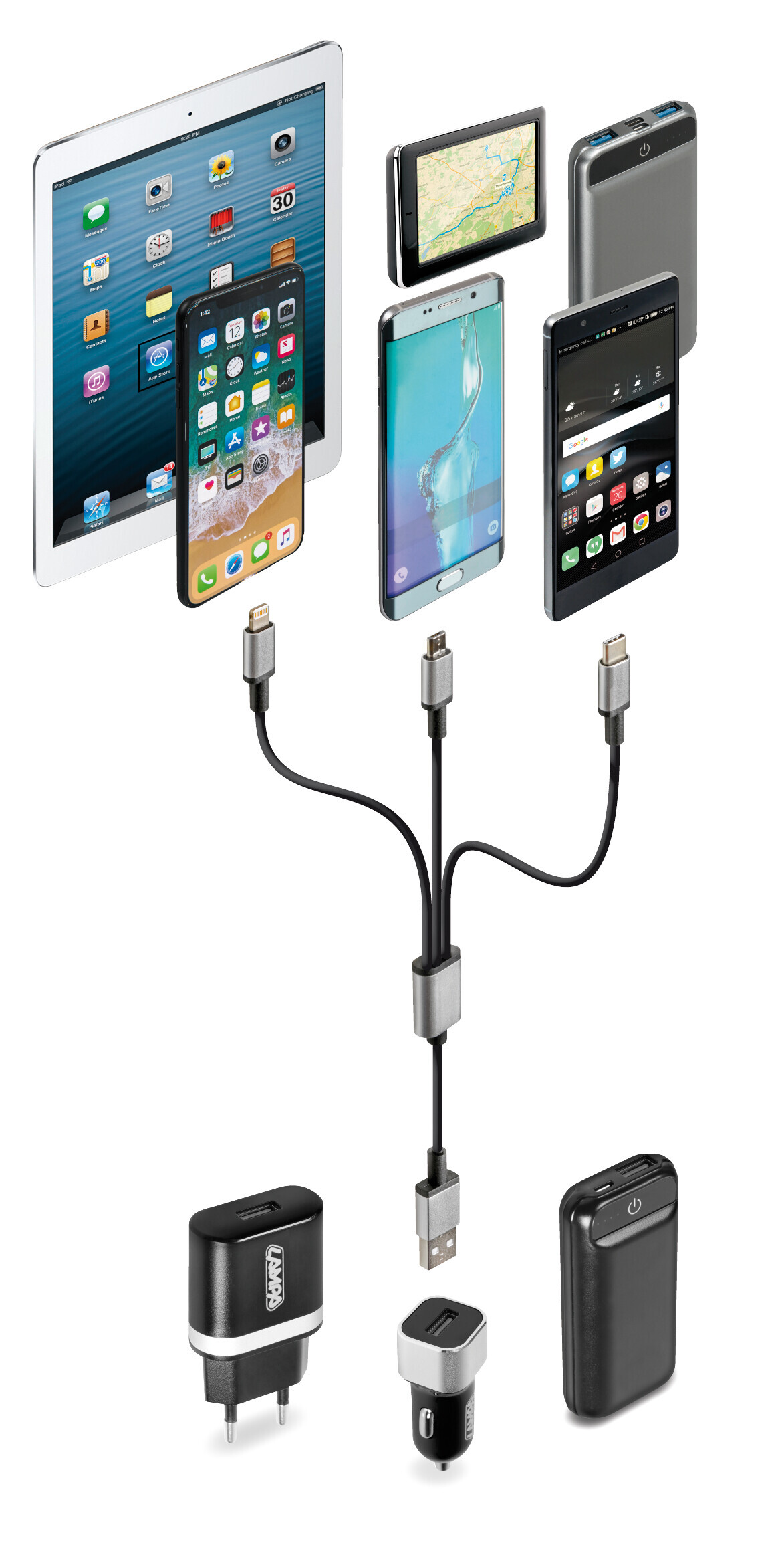 Cerbero, cavo ricarica con 3 connettori - 100 cm - Nero - immagine 5