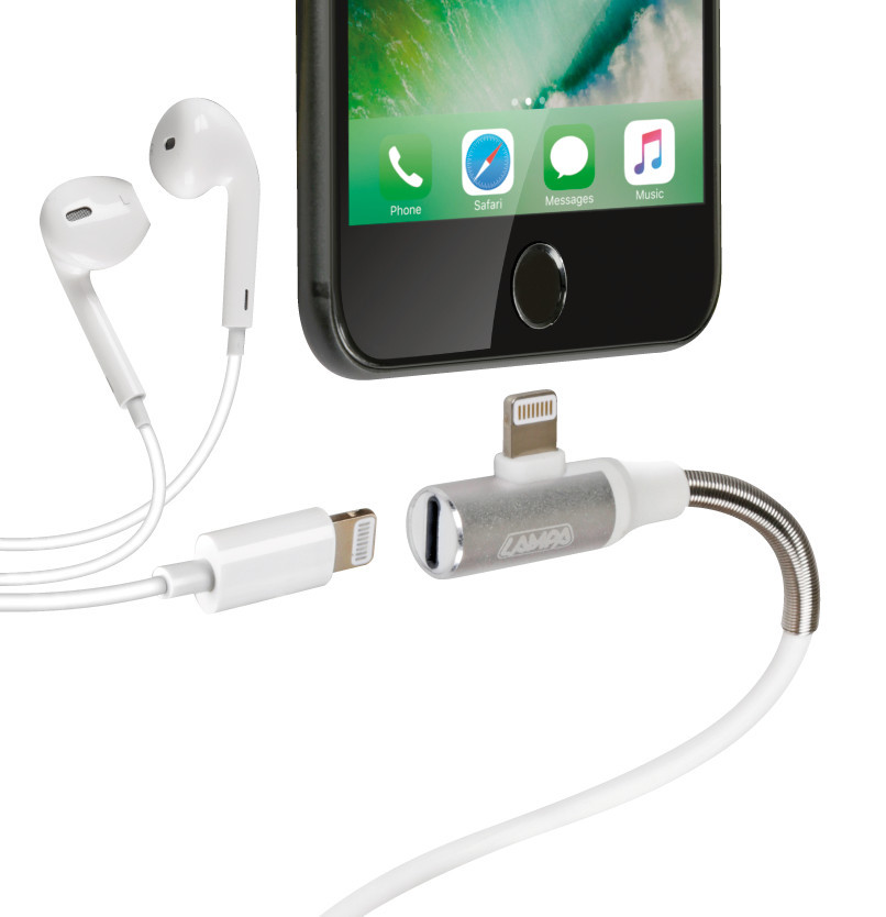 Cavo 90° Usb > Apple 8 Pin + adattatore auricolari - 100 cm - Bianco - immagine 5