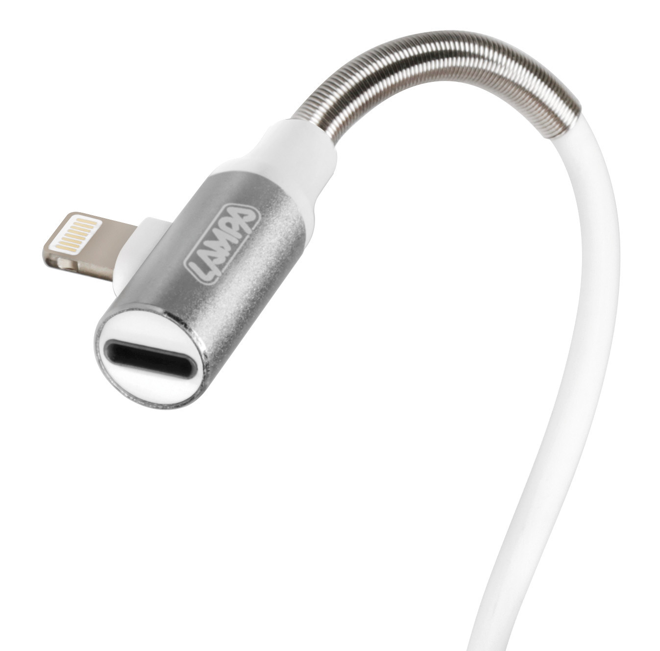 Cavo 90° Usb > Apple 8 Pin + adattatore auricolari - 100 cm - Bianco - immagine 2