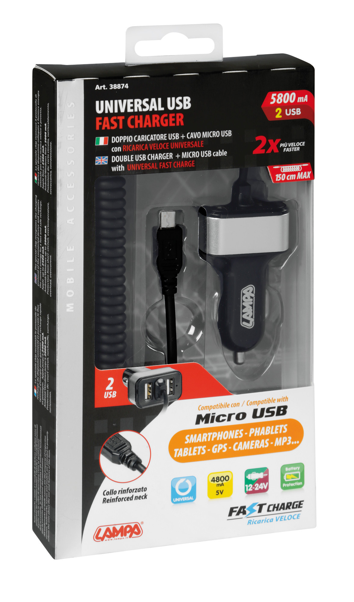 Caricabatteria Micro Usb con 2 porte Usb - Fast Charge - 5800 mA - 12/24V - immagine 3
