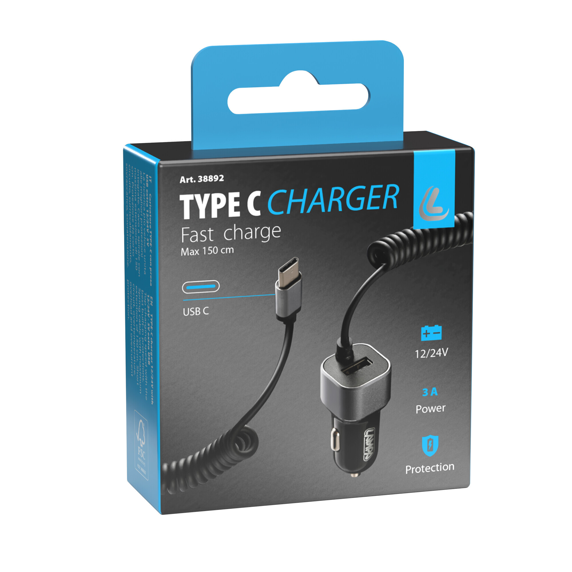 Caricabatteria Usb Type-C con 1 porta Usb - Fast Charge - 3000 mA - 12/24V - immagine 2