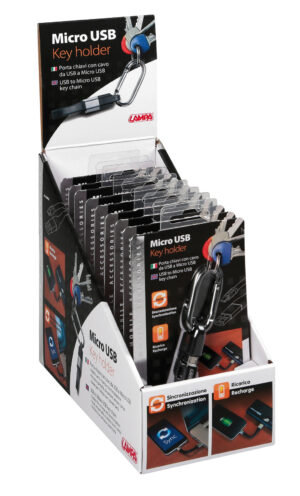 Portachiave con cavo Usb > Micro Usb, 10 cm - Display 10 pz