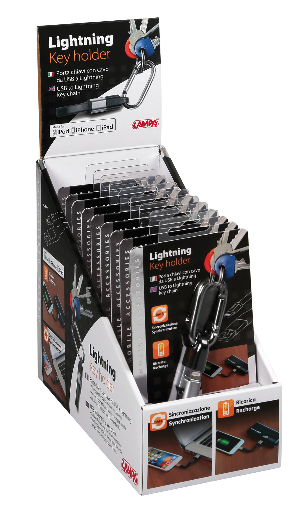 Portachiave con cavo Usb > Lightning, 10 cm - Display 10 pz