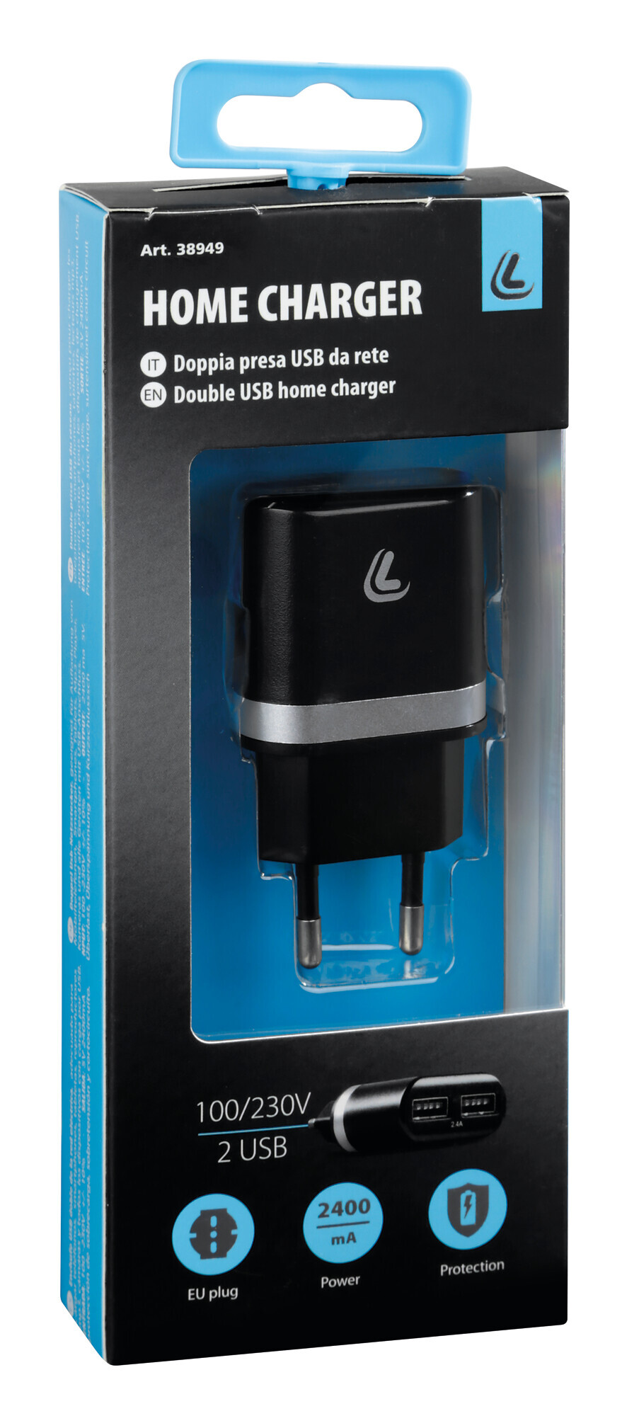 Caricabatteria da rete con 2 porte Usb - 2400 mA - 100/230V - immagine 2