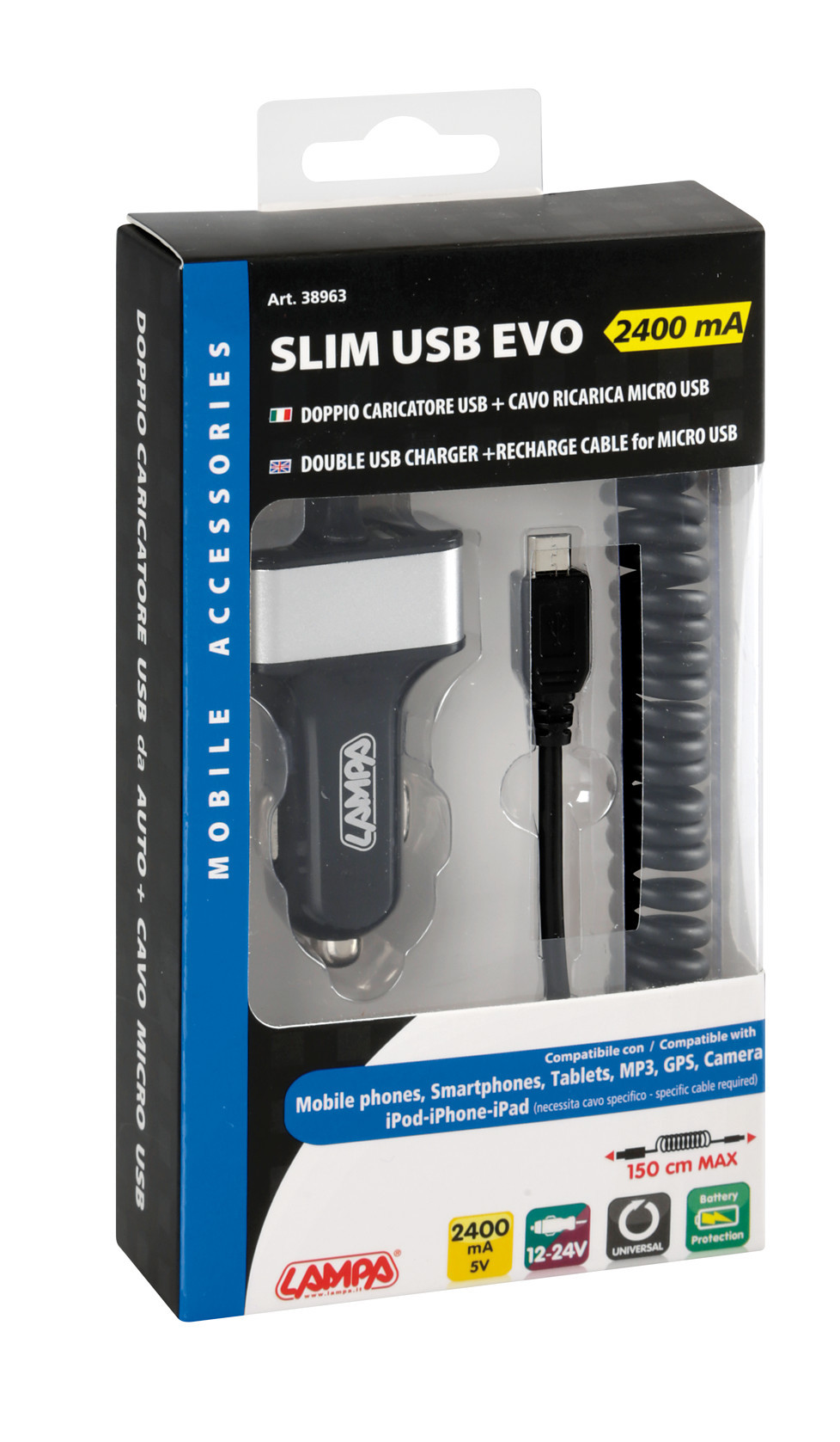 Caricabatteria Micro Usb con 2 porte Usb - 2400 mA - 12/24V - immagine 3