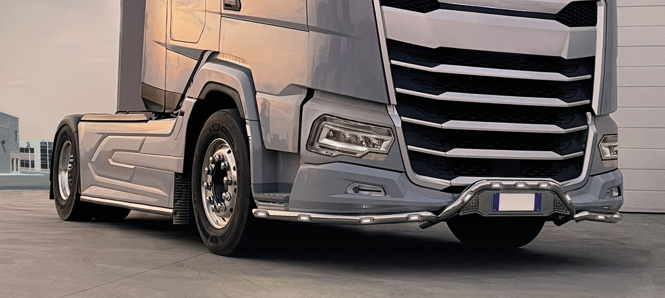 Barra paraurti con portatarga, kit 3 pz, 13 fori - compatibile per Daf XF (06/21>) - Daf XG (06/21>) - Daf XG+ (06/21>) - immagine 2