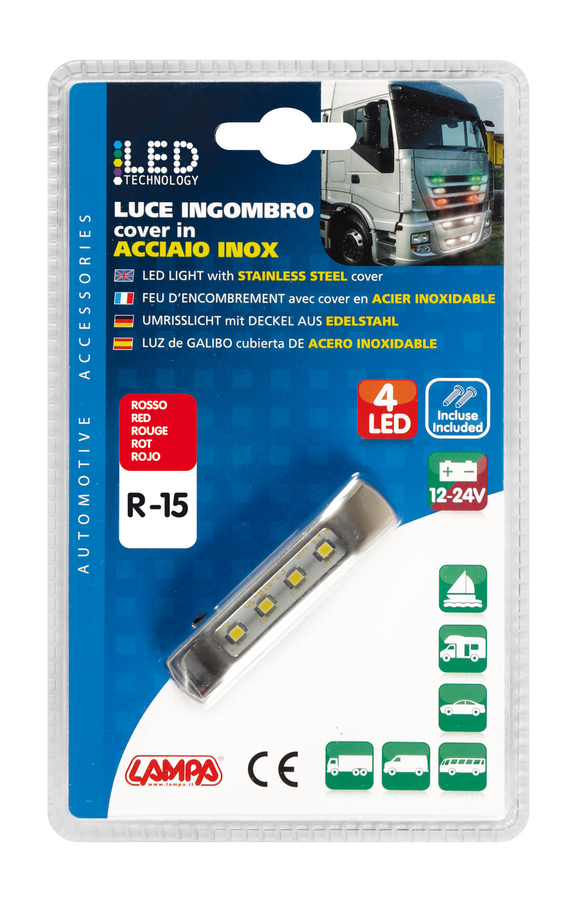 Luce decorativa - 4 Led - 12/24V - Rosso - immagine 2