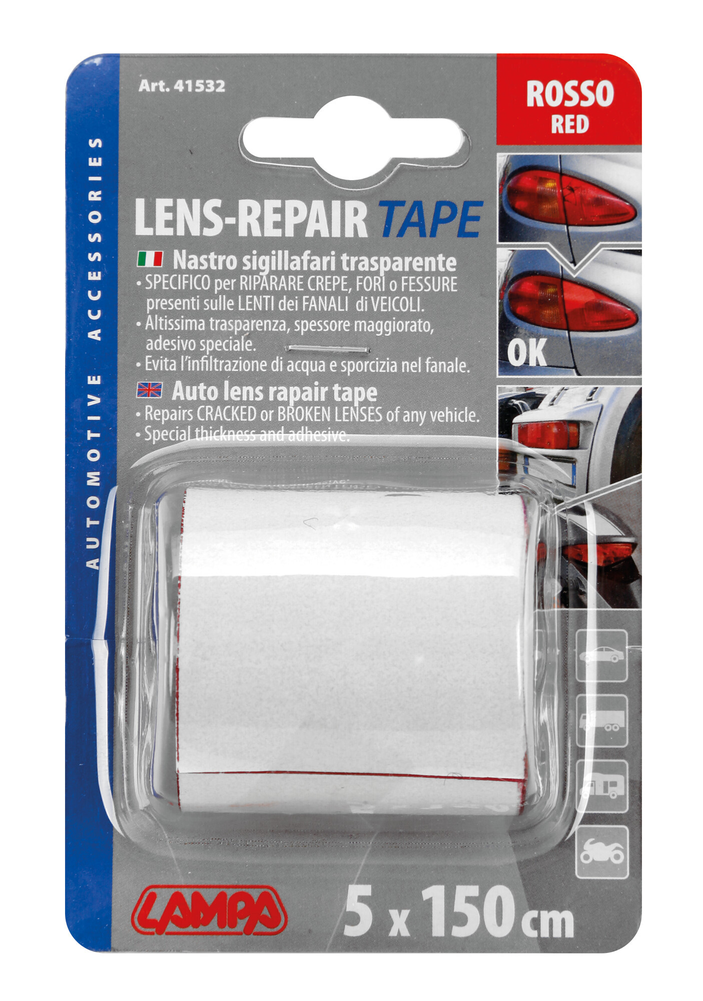 Nastro adesivo per riparazione fanali - 5x150 cm - Rosso - immagine 2