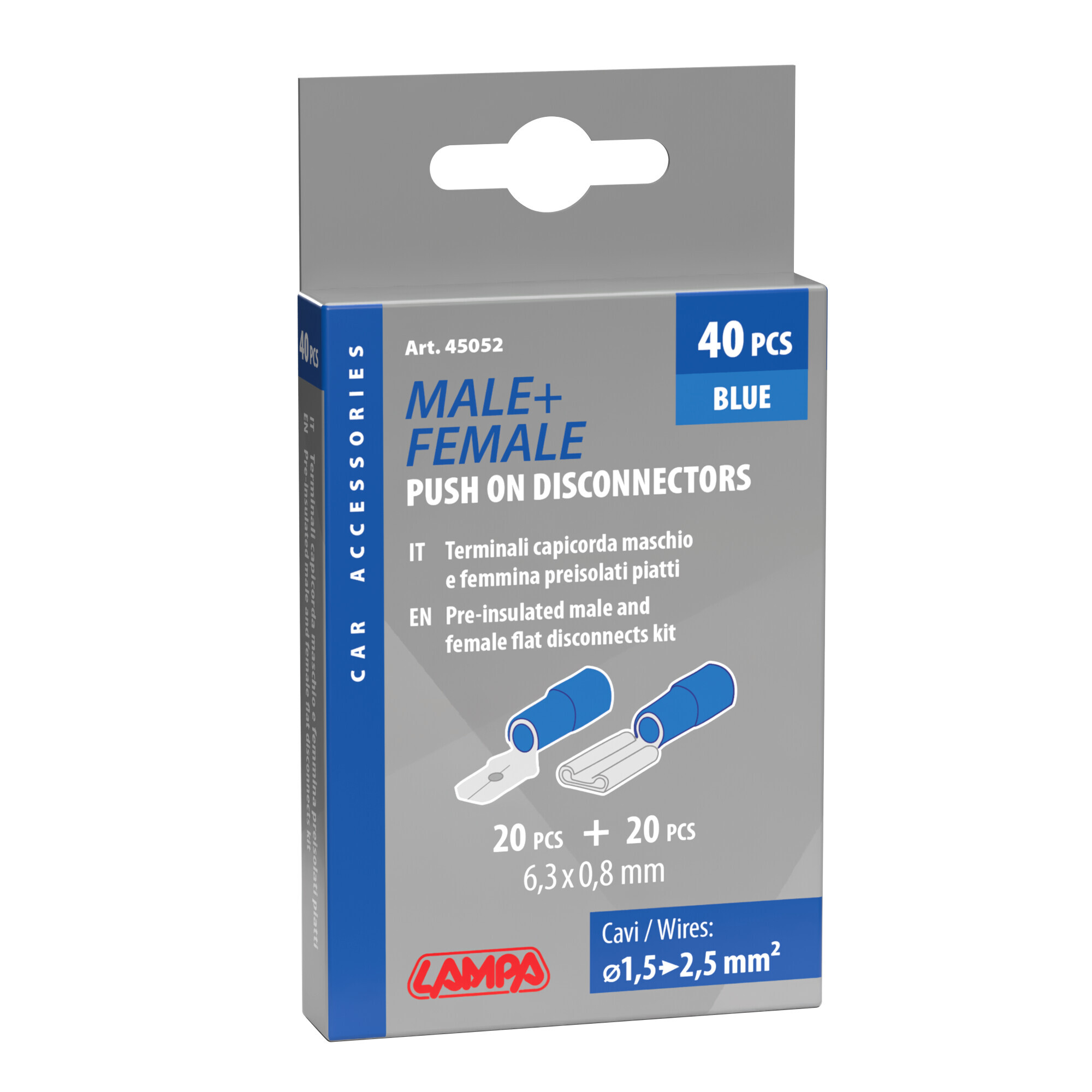 Kit 40 terminali-capicorda piatti - Blu