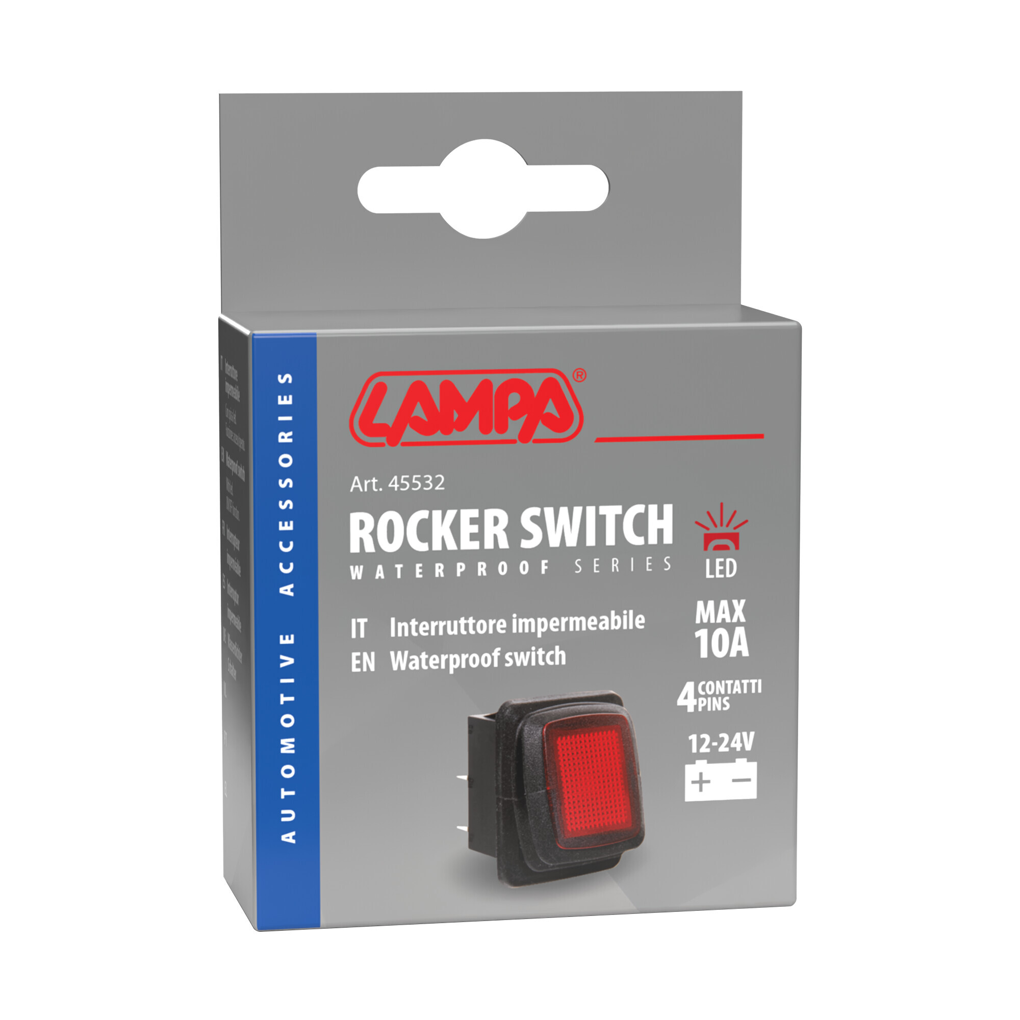 Interruttore impermeabile con spia a Led - 12/24V - Rosso - immagine 2