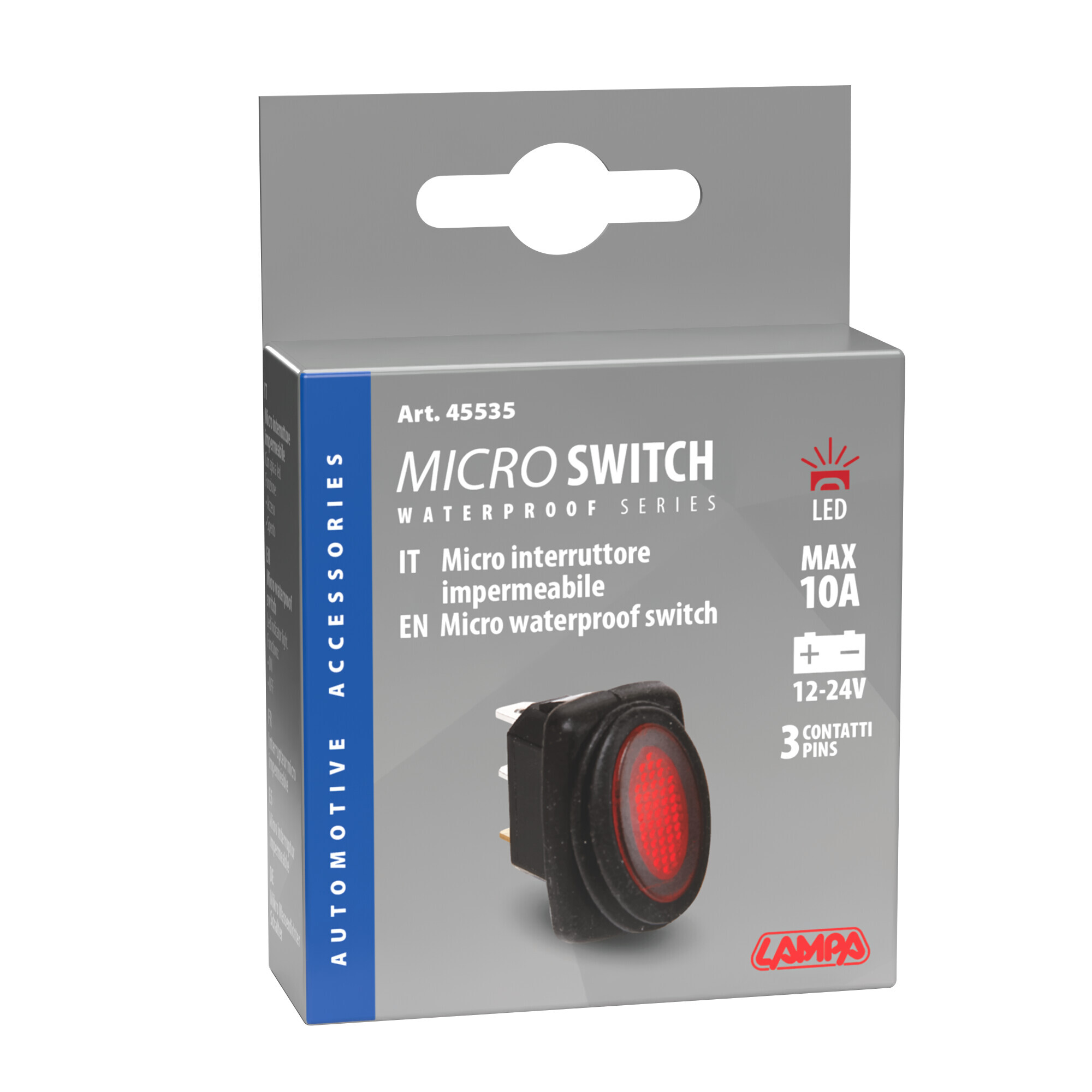 Micro interruttore impermeabile con spia a Led - 12/24V - Rosso - immagine 2