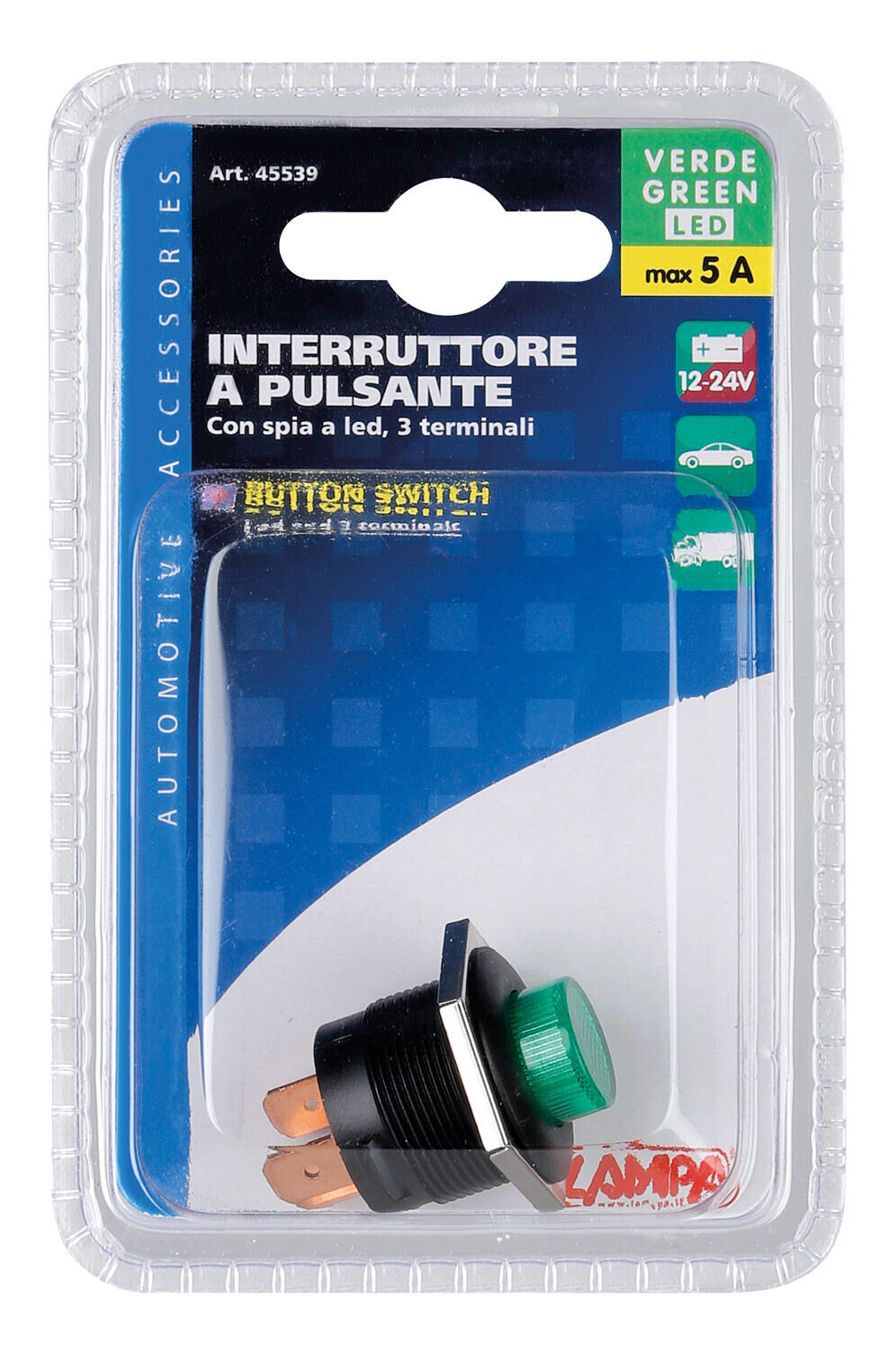 Interruttore a pulsante con spia a Led - 12/24V - Verde - immagine 2