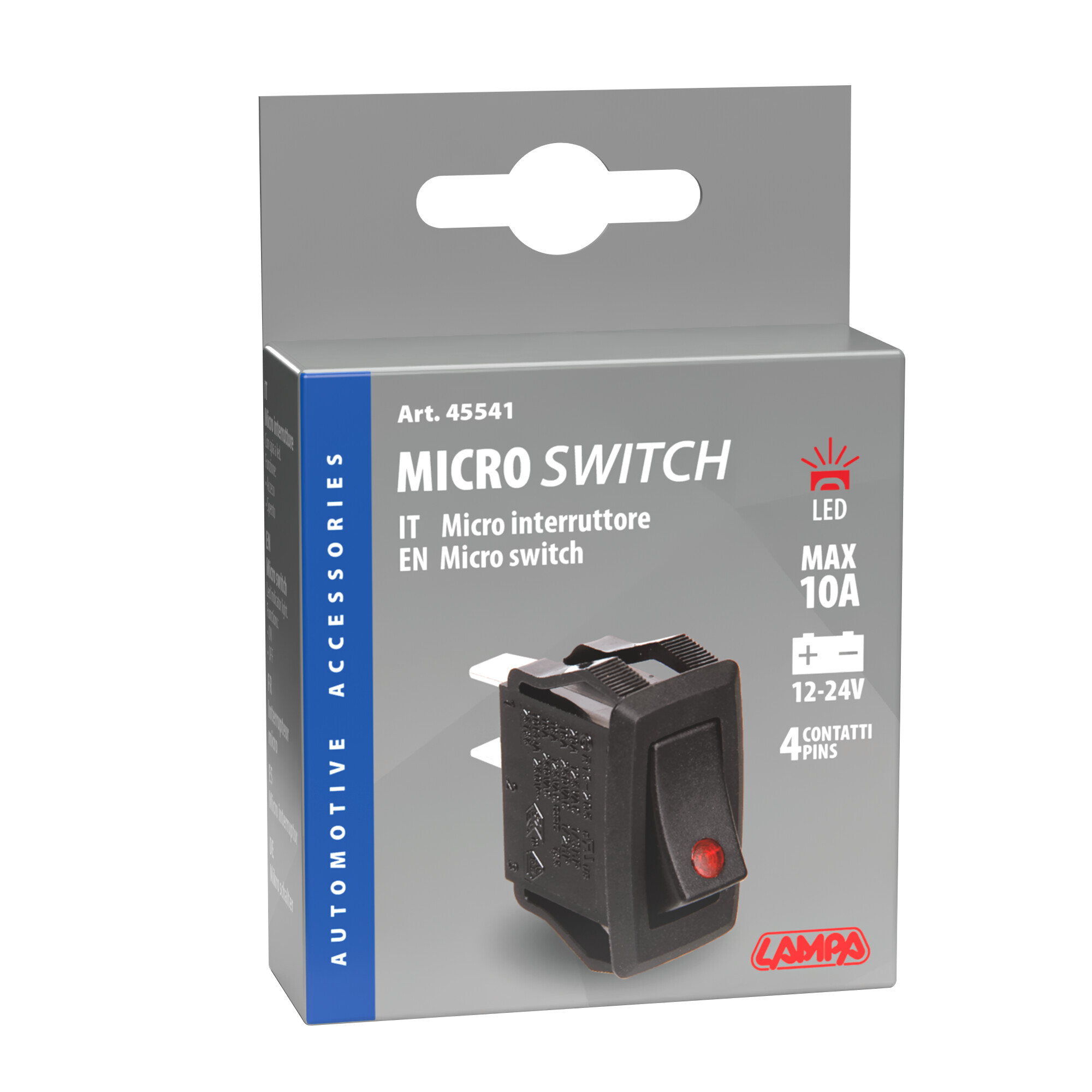 Micro interruttore con spia a Led - 12/24V - Rosso - immagine 2