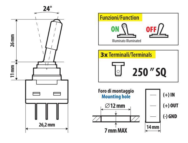 Interruttore a leva tipo Racing, in alluminio con spia a Led - 12/24V - Verde - 20A - immagine 3