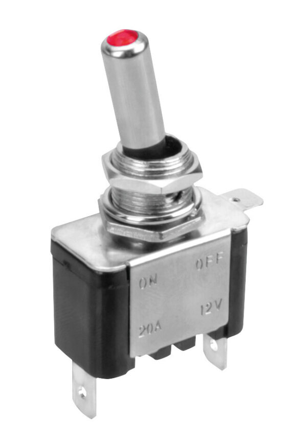 Interruttore a leva, in alluminio con spia a Led -  12/24V - Rosso -   20A