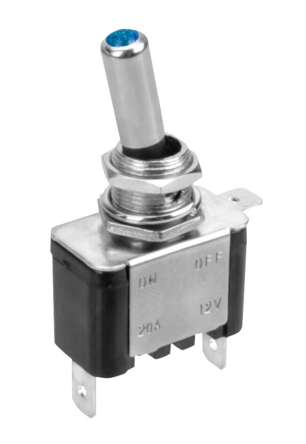 Interruttore a leva, in alluminio con spia a Led -  12/24V - Blu -   20A