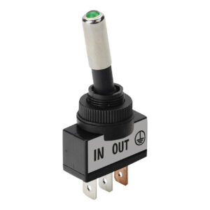 Interruttore a leva tipo Racing, in alluminio con spia a Led -  12/24V - Verde -   20A